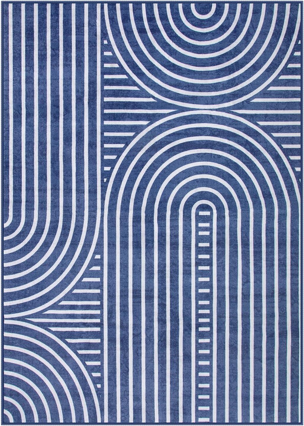 imageMoynesa Abstract 8x10 Area Rug Black Washable Living Room Rugs Modern Rainbow Large Bedroom Rug Non Slip Soft Non Shedding Indoor Carpet for Dining Room Nursery OfficeBlue