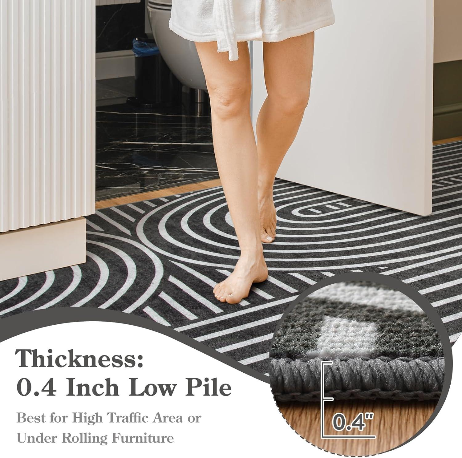 imageMoynesa Abstract 8x10 Area Rug Black Washable Living Room Rugs Modern Rainbow Large Bedroom Rug Non Slip Soft Non Shedding Indoor Carpet for Dining Room Nursery OfficeBlack