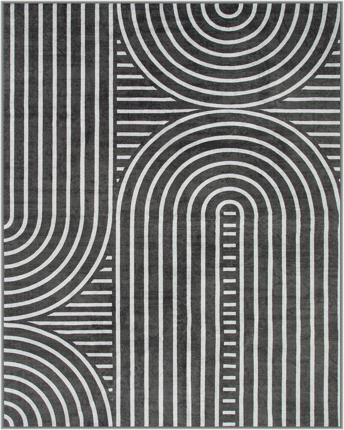 imageMoynesa Abstract 8x10 Area Rug Black Washable Living Room Rugs Modern Rainbow Large Bedroom Rug Non Slip Soft Non Shedding Indoor Carpet for Dining Room Nursery OfficeBlack