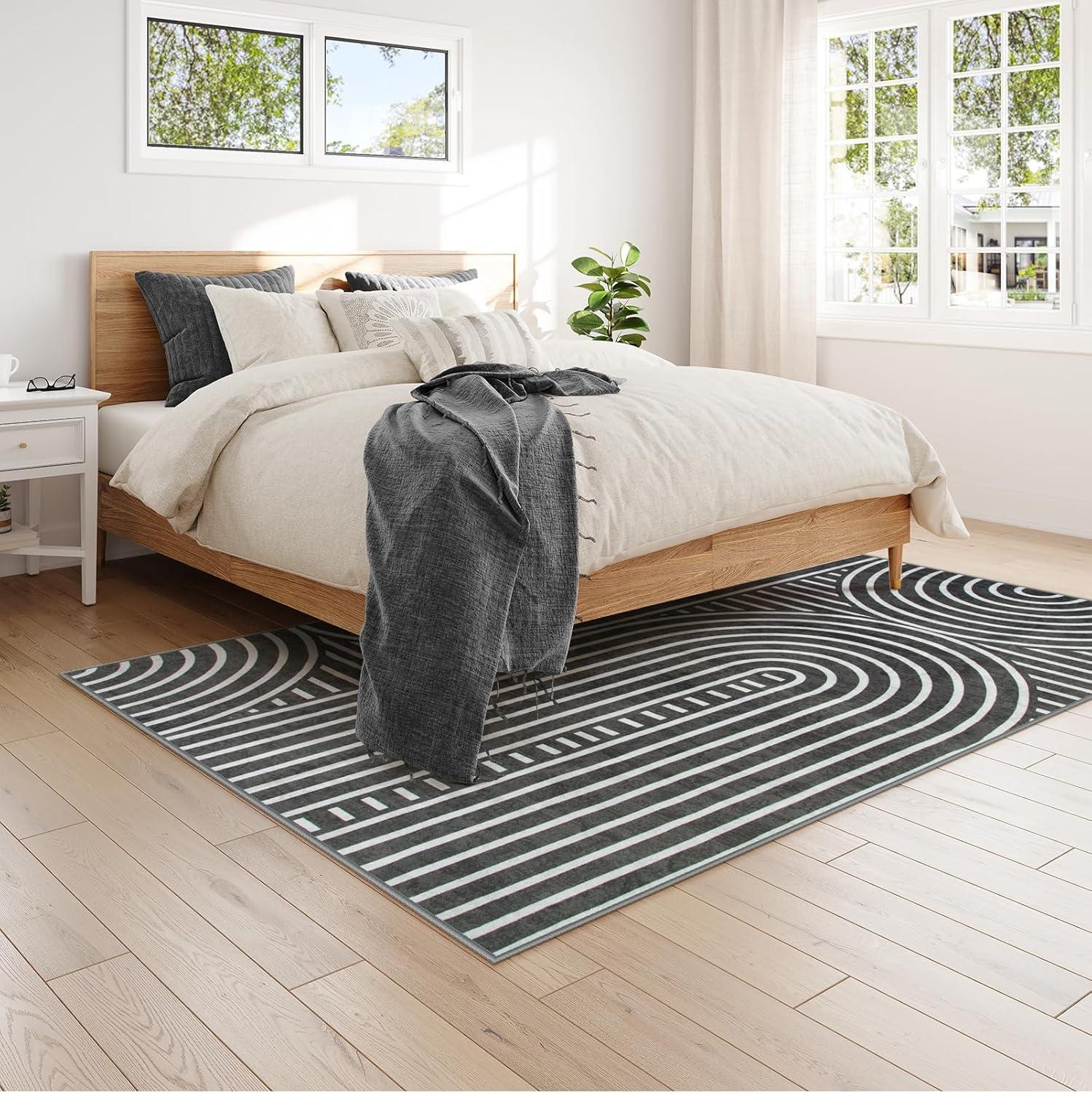 imageMoynesa Abstract 8x10 Area Rug Black Washable Living Room Rugs Modern Rainbow Large Bedroom Rug Non Slip Soft Non Shedding Indoor Carpet for Dining Room Nursery OfficeBlack