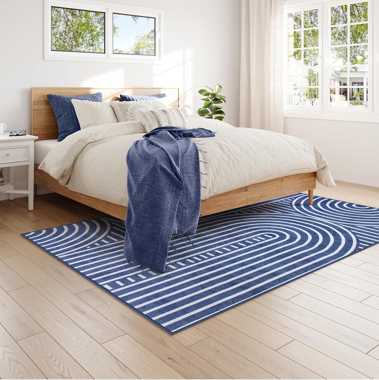 imageMoynesa Abstract 8x10 Area Rug Black Washable Living Room Rugs Modern Rainbow Large Bedroom Rug Non Slip Soft Non Shedding Indoor Carpet for Dining Room Nursery OfficeBlue