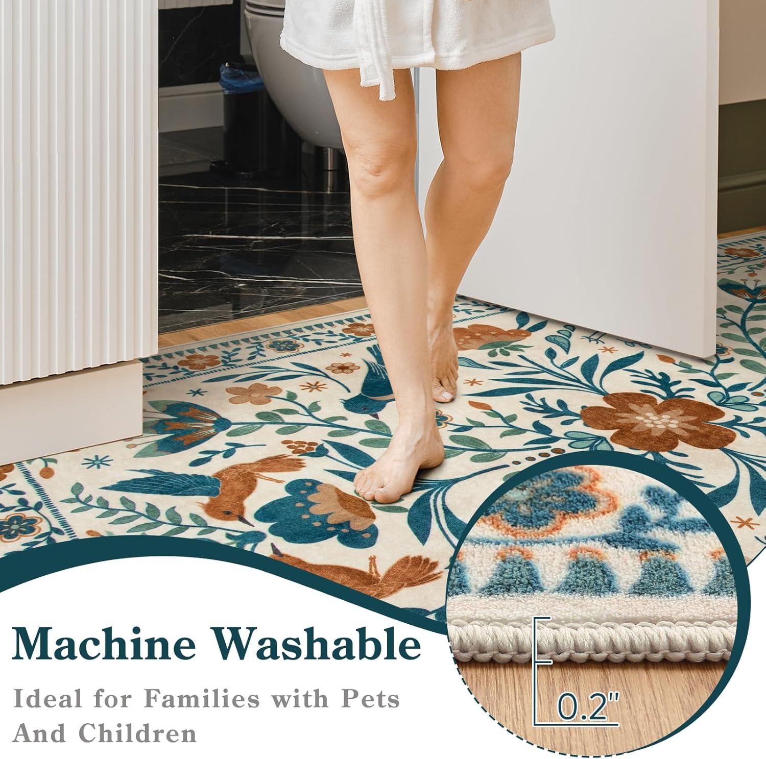 imageMoynesa Boho Birds Rug 8x10 Area Rug Green Machine Washable LowPile Soft Playroom Rug Living Room CarpetBeige