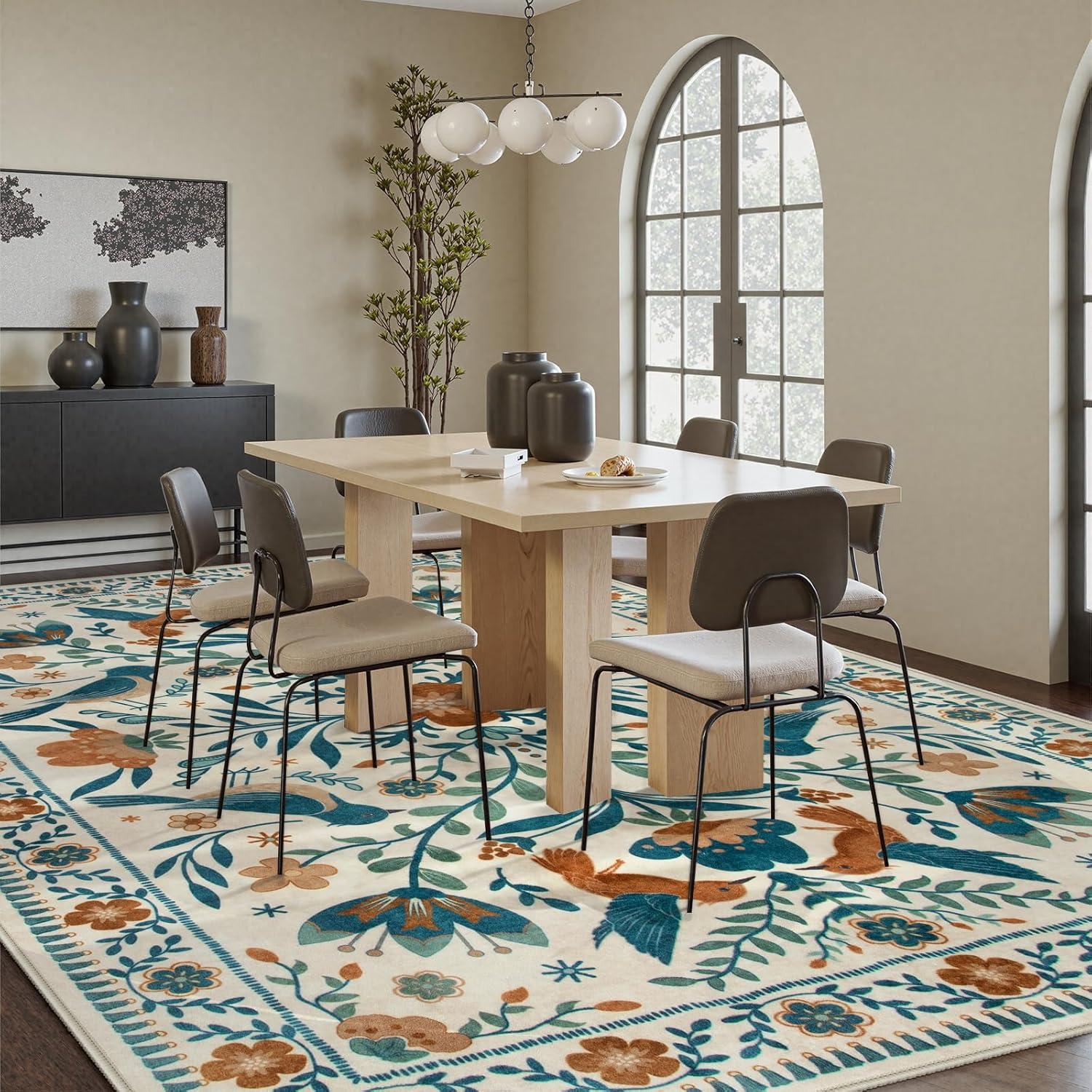 imageMoynesa Boho Birds Rug 8x10 Area Rug Green Machine Washable LowPile Soft Playroom Rug Living Room CarpetBeige