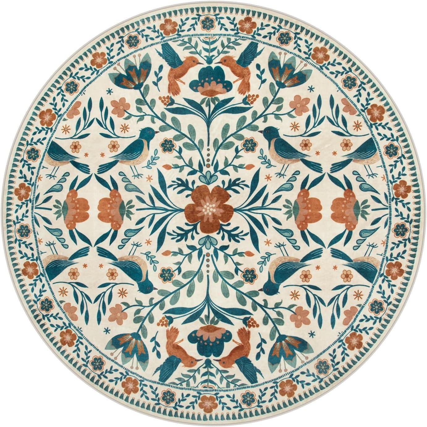 imageMoynesa Boho Birds Rug 8x10 Area Rug Green Machine Washable LowPile Soft Playroom Rug Living Room CarpetBeige