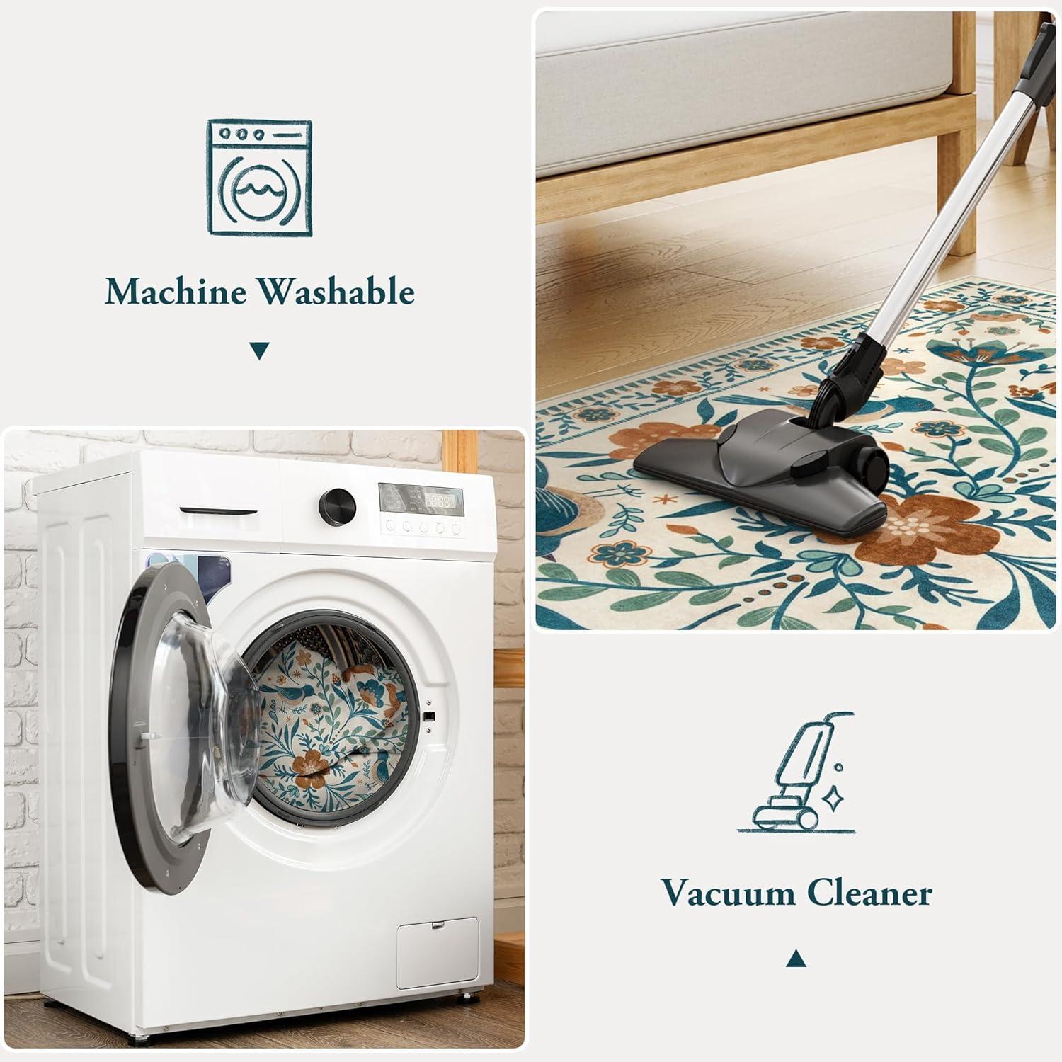 imageMoynesa Boho Birds Rug 8x10 Area Rug Green Machine Washable LowPile Soft Playroom Rug Living Room CarpetBeige