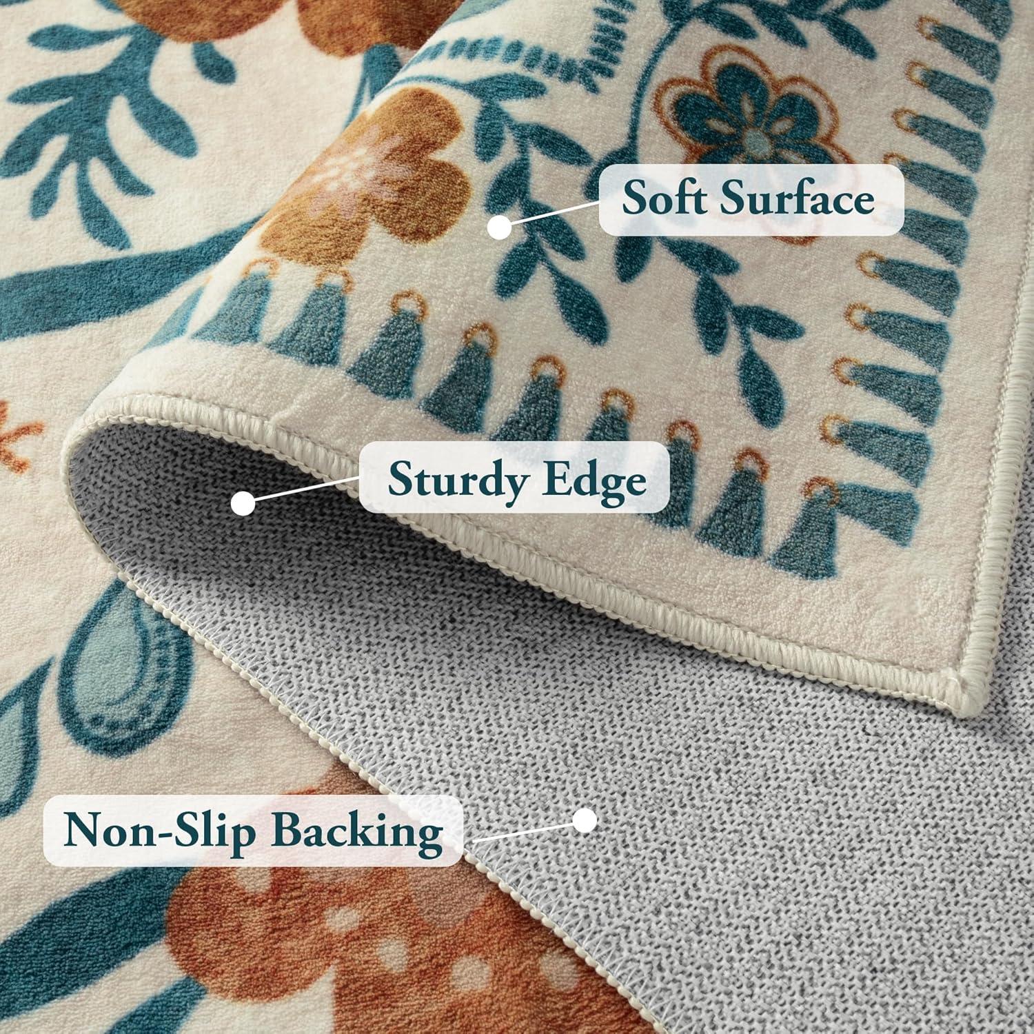 imageMoynesa Boho Birds Rug 8x10 Area Rug Green Machine Washable LowPile Soft Playroom Rug Living Room CarpetBeige