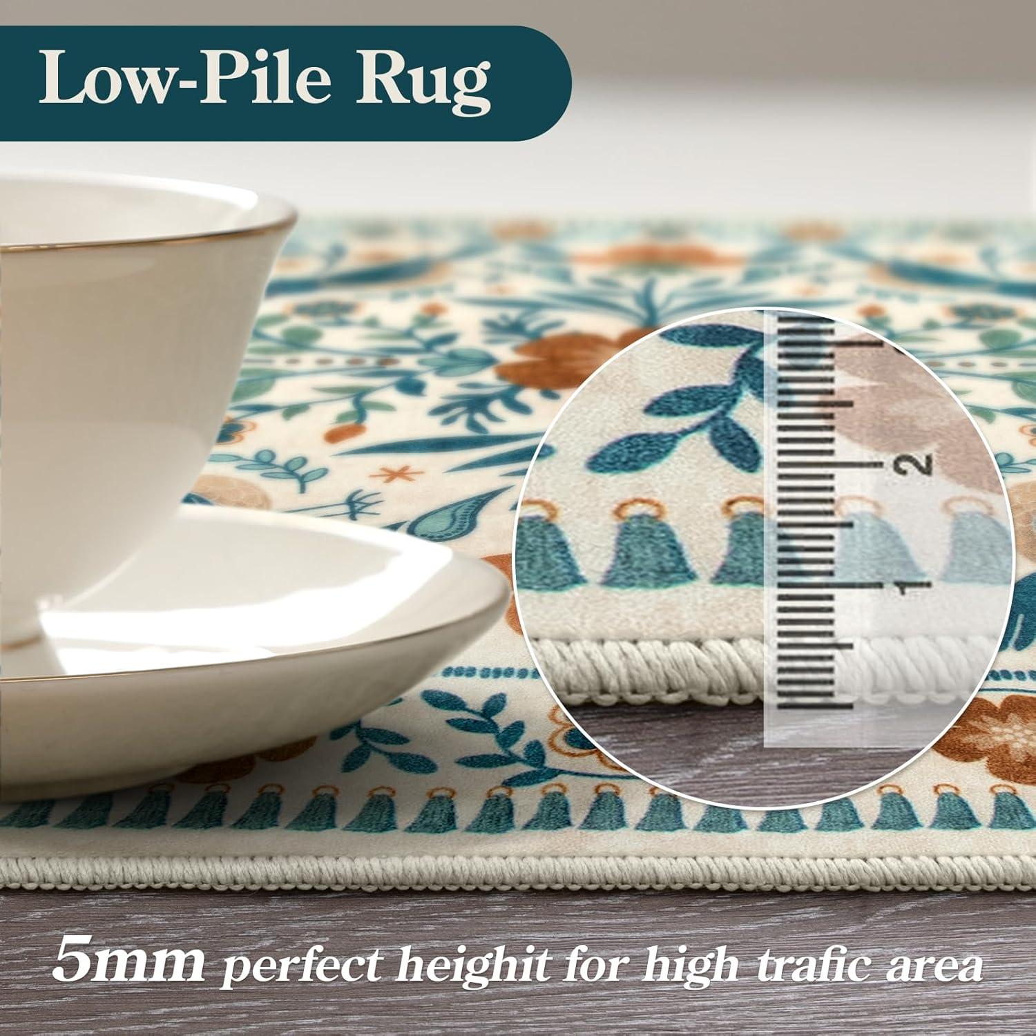 imageMoynesa Boho Birds Rug 8x10 Area Rug Green Machine Washable LowPile Soft Playroom Rug Living Room CarpetBeige