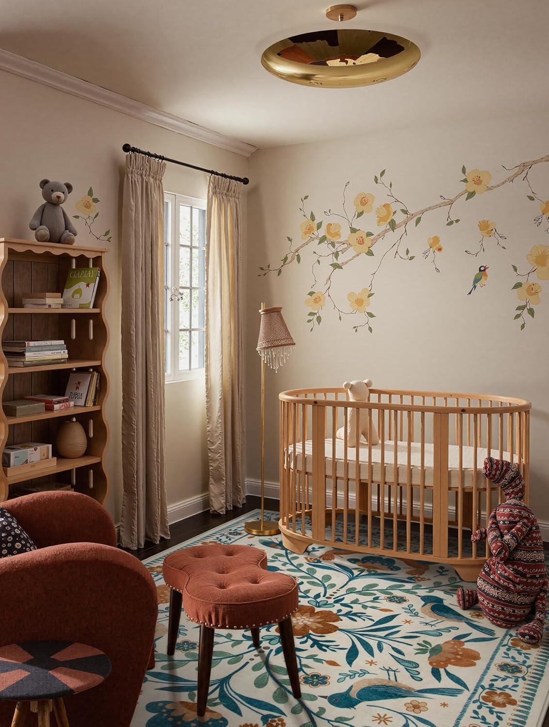 imageMoynesa Boho Birds Rug 8x10 Area Rug Green Machine Washable LowPile Soft Playroom Rug Living Room CarpetBeige