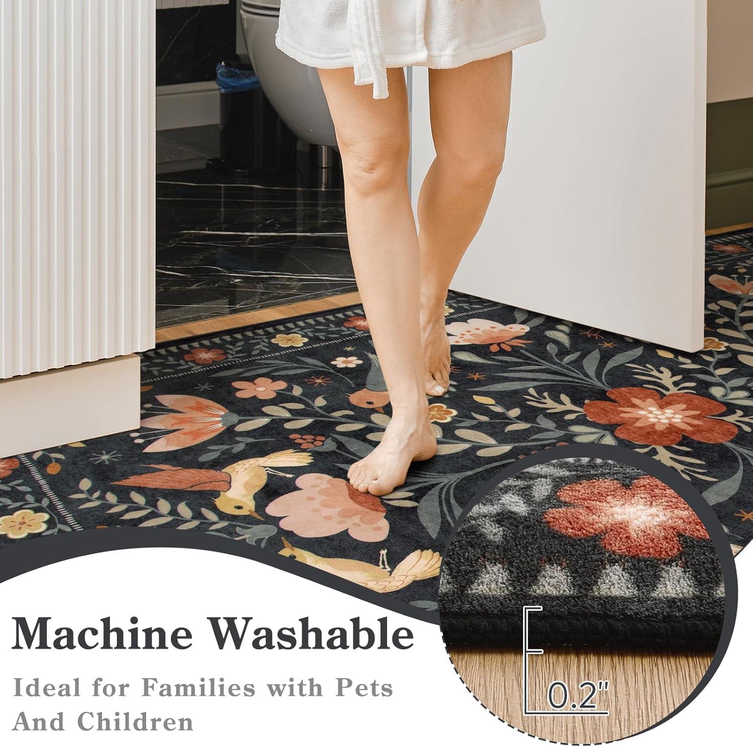 imageMoynesa Boho Birds Rug 8x10 Area Rug Green Machine Washable LowPile Soft Playroom Rug Living Room CarpetBlack