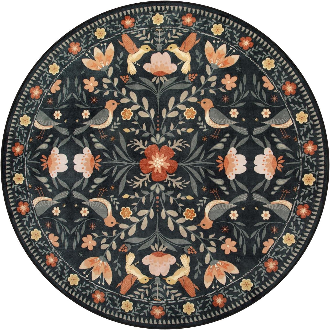 imageMoynesa Boho Birds Rug 8x10 Area Rug Green Machine Washable LowPile Soft Playroom Rug Living Room CarpetBlack