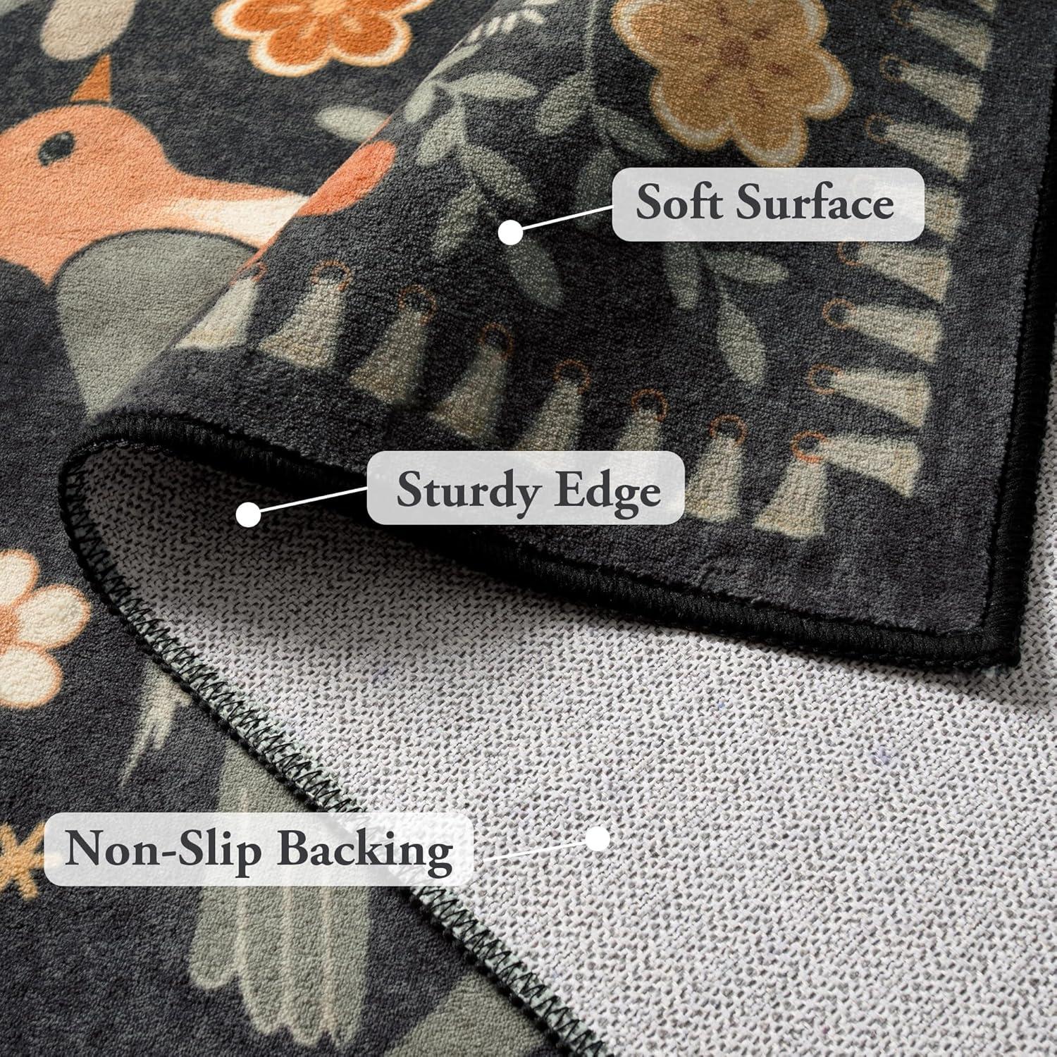imageMoynesa Boho Birds Rug 8x10 Area Rug Green Machine Washable LowPile Soft Playroom Rug Living Room CarpetBlack