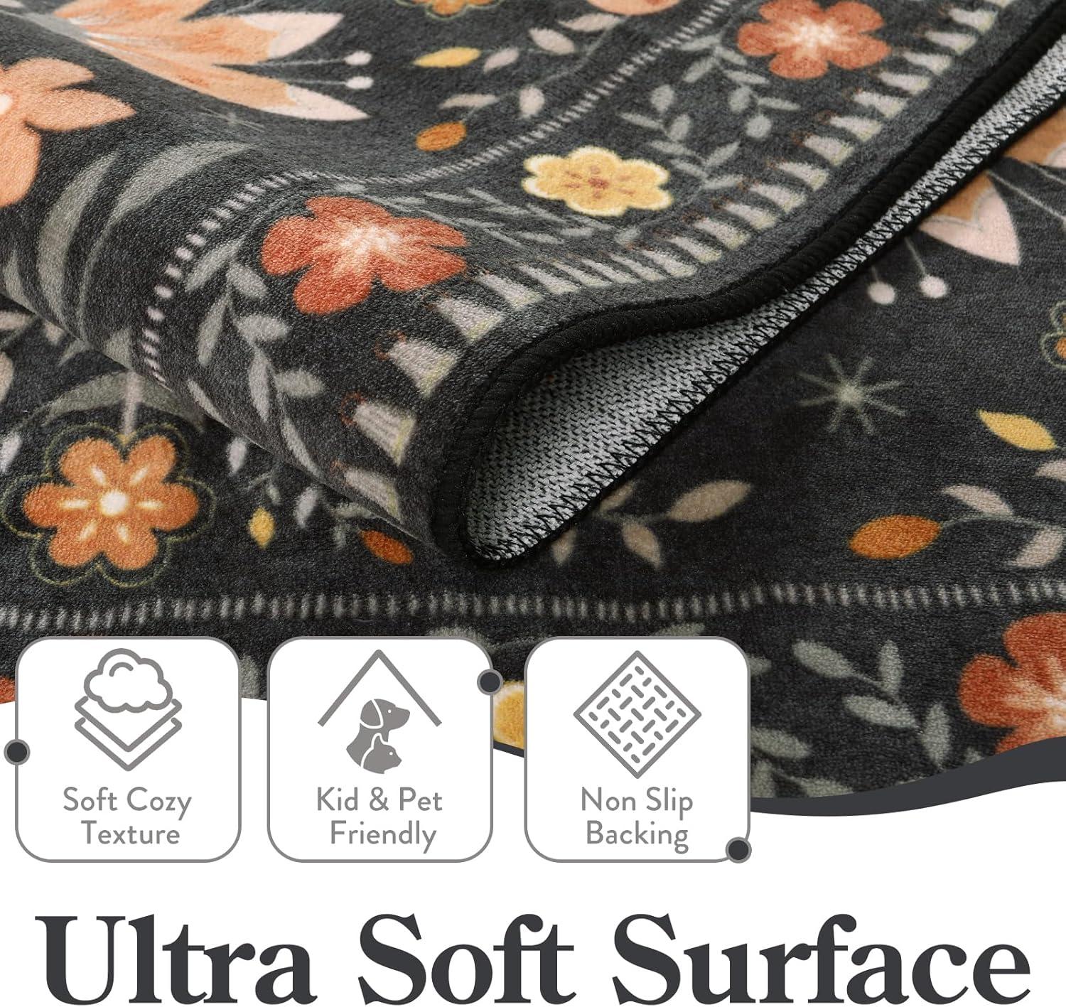 imageMoynesa Boho Birds Rug 8x10 Area Rug Green Machine Washable LowPile Soft Playroom Rug Living Room CarpetBlack