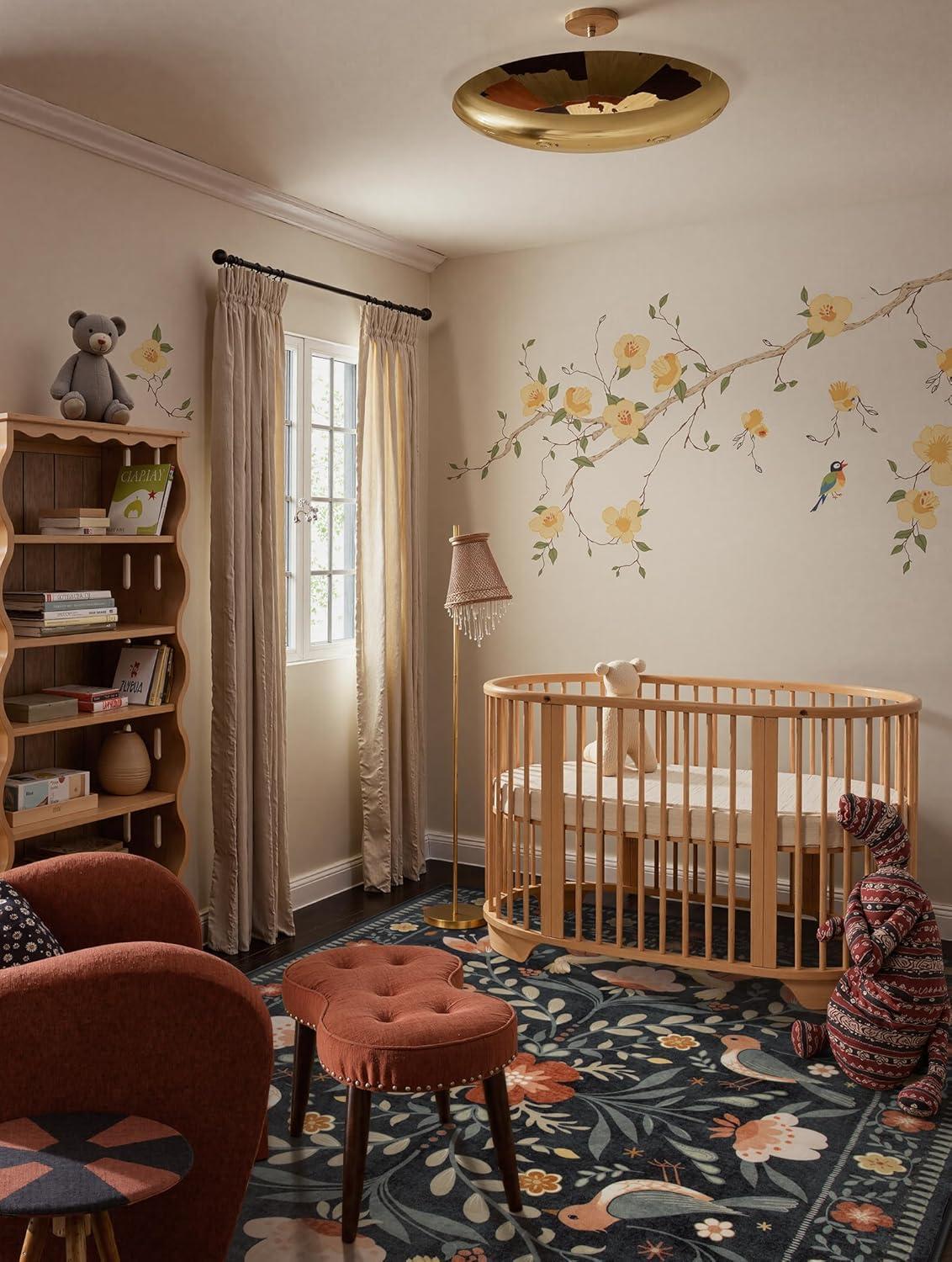 imageMoynesa Boho Birds Rug 8x10 Area Rug Green Machine Washable LowPile Soft Playroom Rug Living Room CarpetBlack