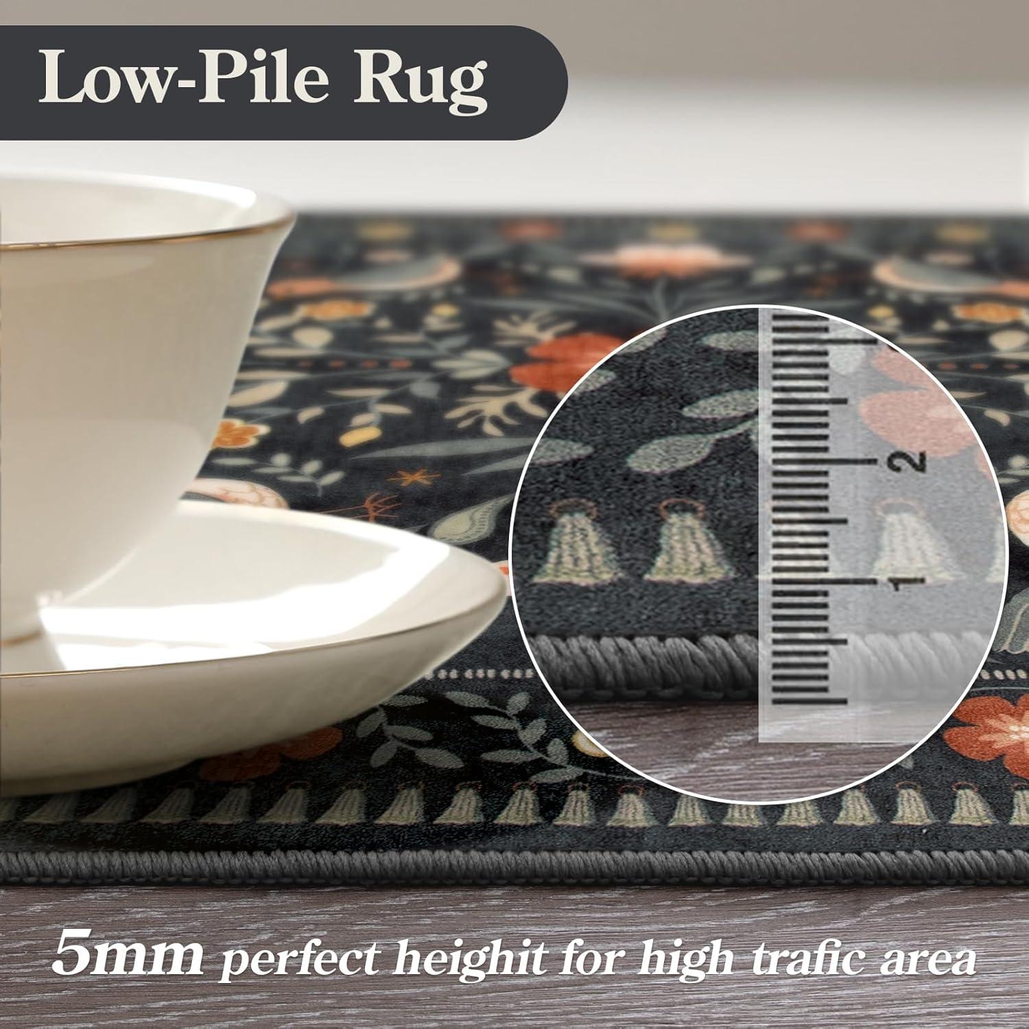 imageMoynesa Boho Birds Rug 8x10 Area Rug Green Machine Washable LowPile Soft Playroom Rug Living Room CarpetBlack