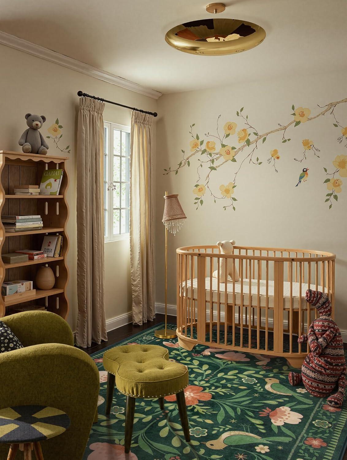 imageMoynesa Boho Birds Rug 8x10 Area Rug Green Machine Washable LowPile Soft Playroom Rug Living Room CarpetGreen