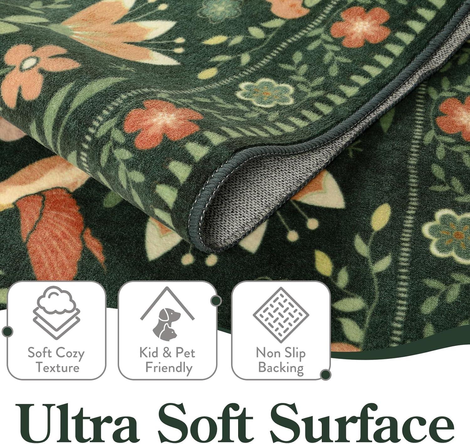 imageMoynesa Boho Birds Rug 8x10 Area Rug Green Machine Washable LowPile Soft Playroom Rug Living Room CarpetGreen