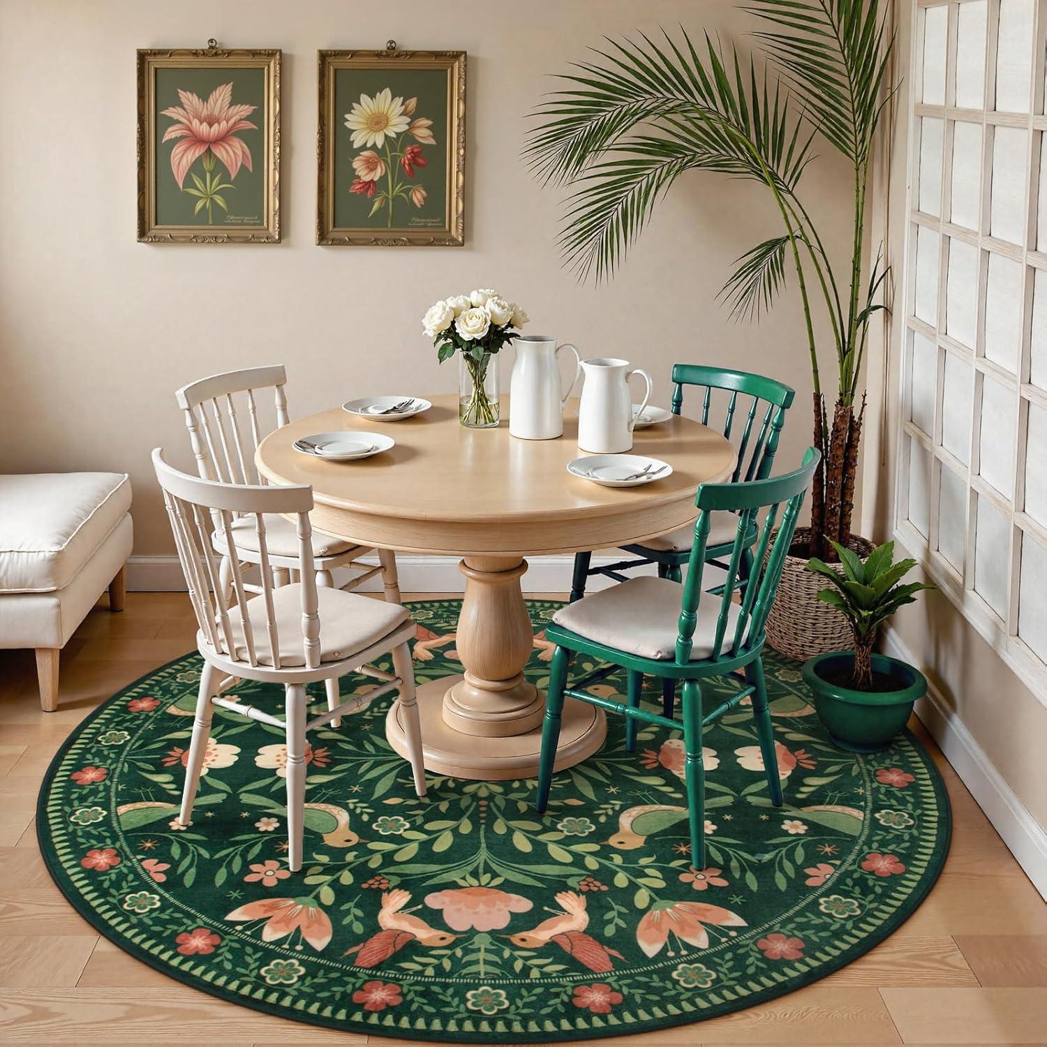 imageMoynesa Boho Birds Rug 8x10 Area Rug Green Machine Washable LowPile Soft Playroom Rug Living Room CarpetGreen