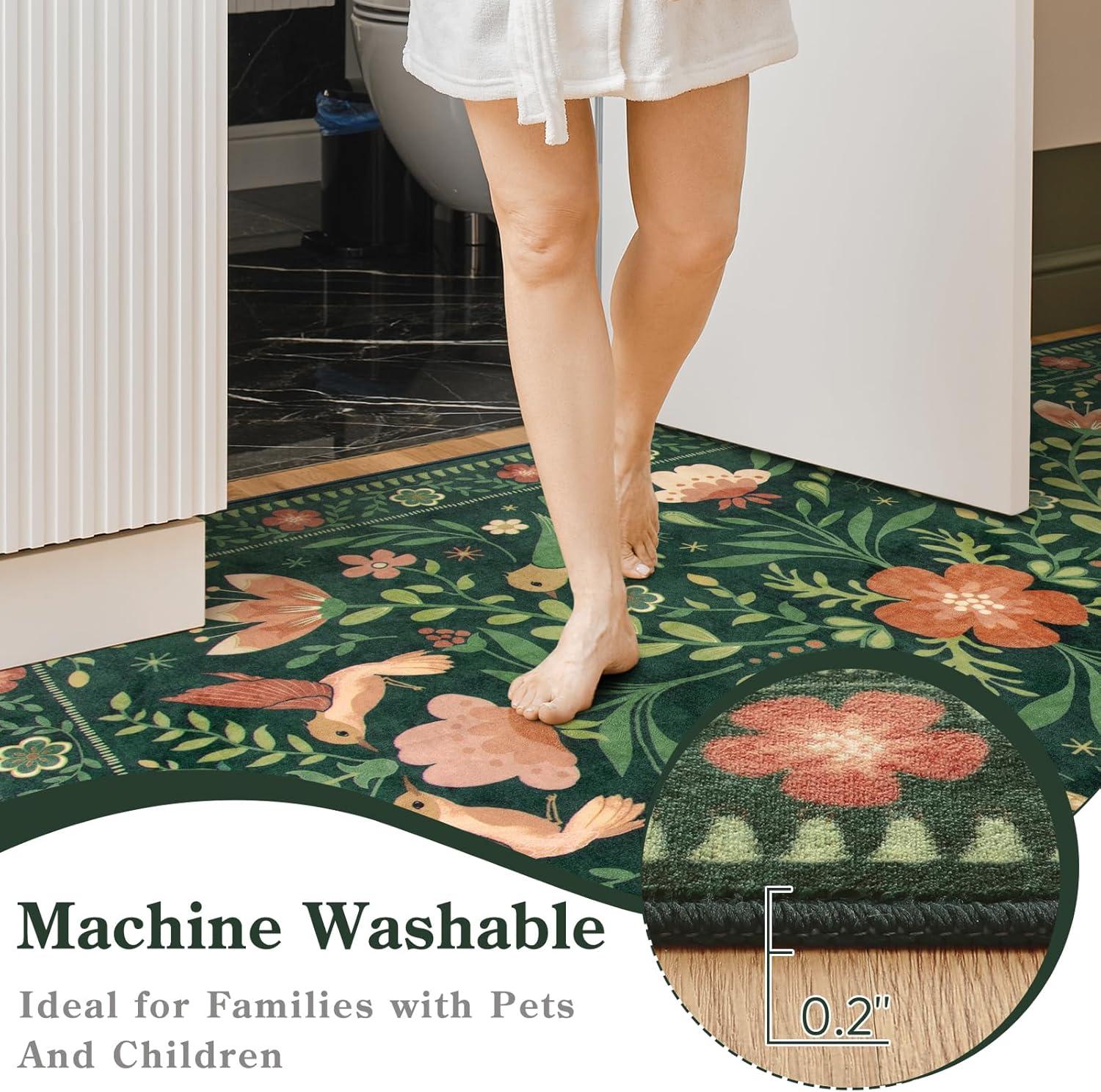 imageMoynesa Boho Birds Rug 8x10 Area Rug Green Machine Washable LowPile Soft Playroom Rug Living Room CarpetGreen