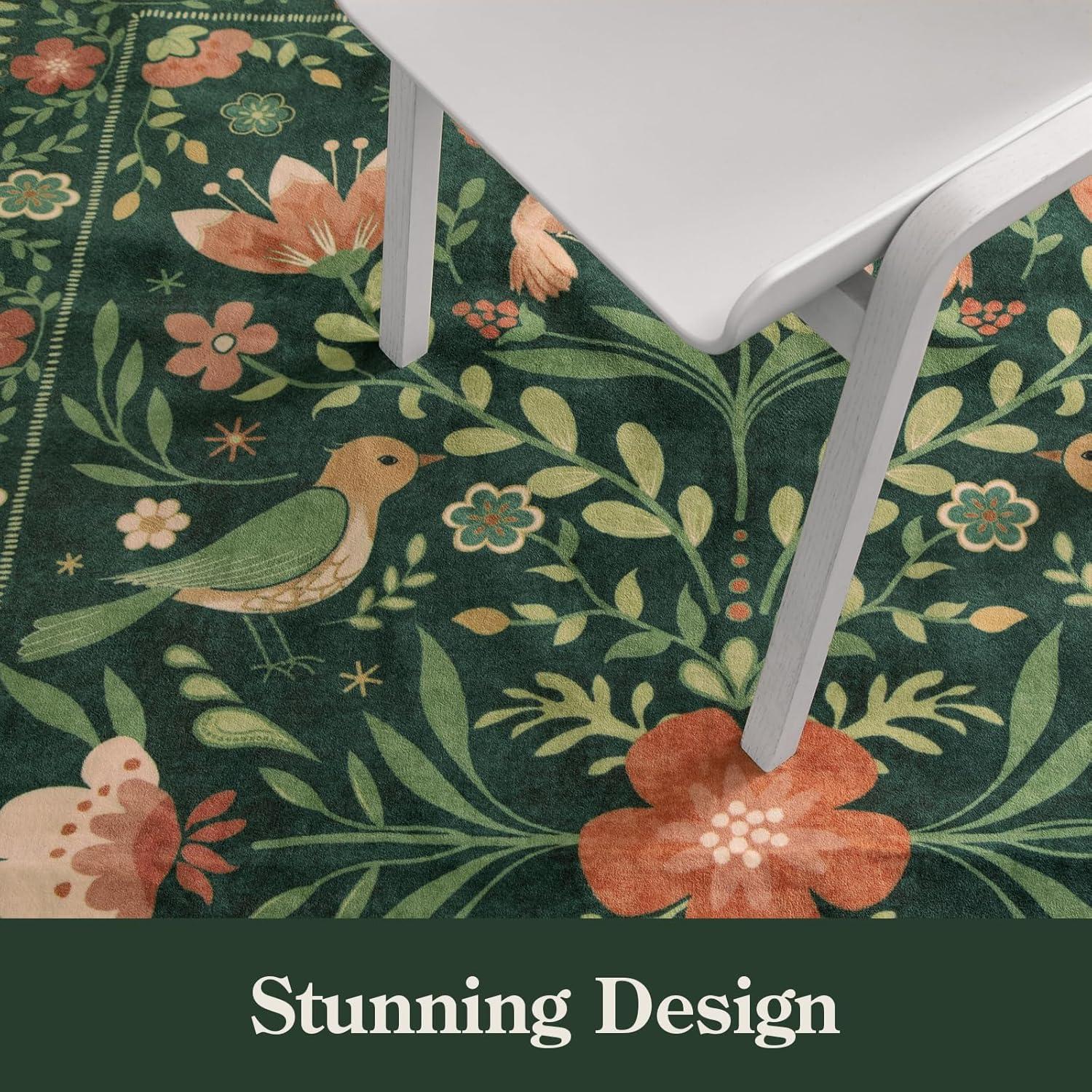 imageMoynesa Boho Birds Rug 8x10 Area Rug Green Machine Washable LowPile Soft Playroom Rug Living Room CarpetGreen