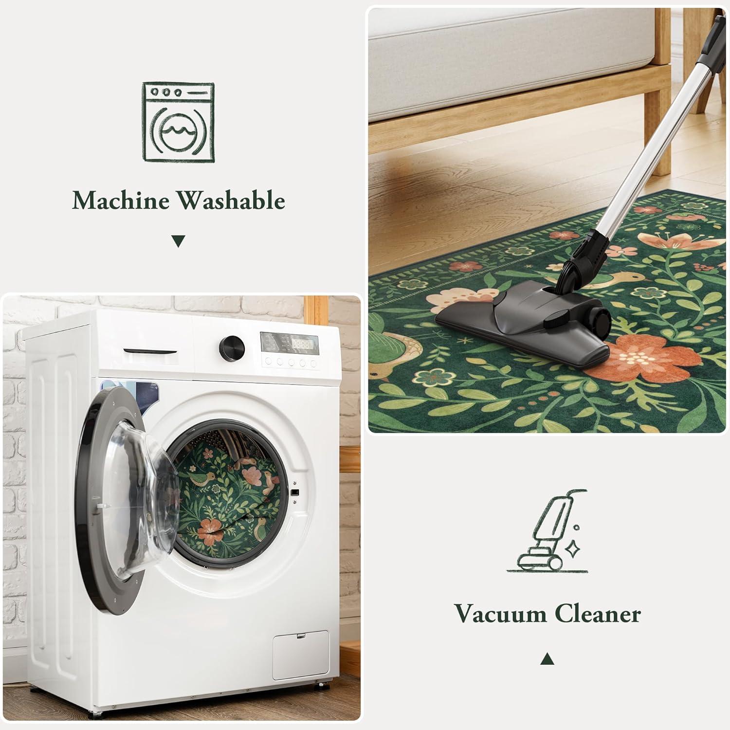 imageMoynesa Boho Birds Rug 8x10 Area Rug Green Machine Washable LowPile Soft Playroom Rug Living Room CarpetGreen