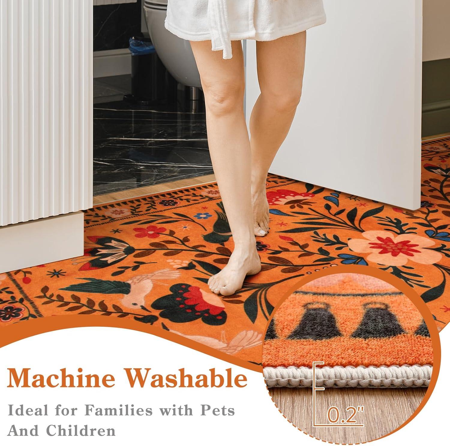 imageMoynesa Boho Birds Rug 8x10 Area Rug Green Machine Washable LowPile Soft Playroom Rug Living Room CarpetOrange