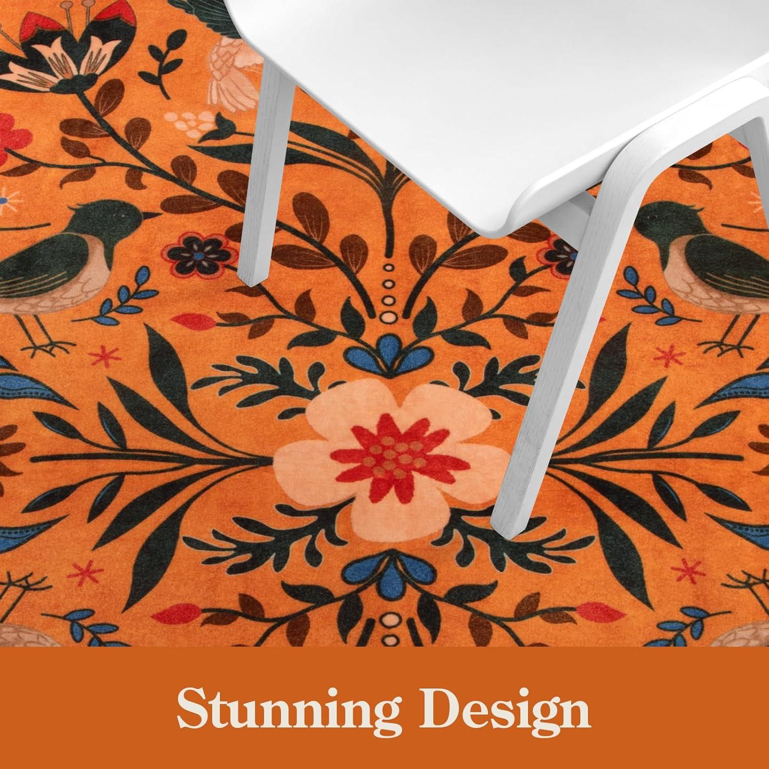 imageMoynesa Boho Birds Rug 8x10 Area Rug Green Machine Washable LowPile Soft Playroom Rug Living Room CarpetOrange