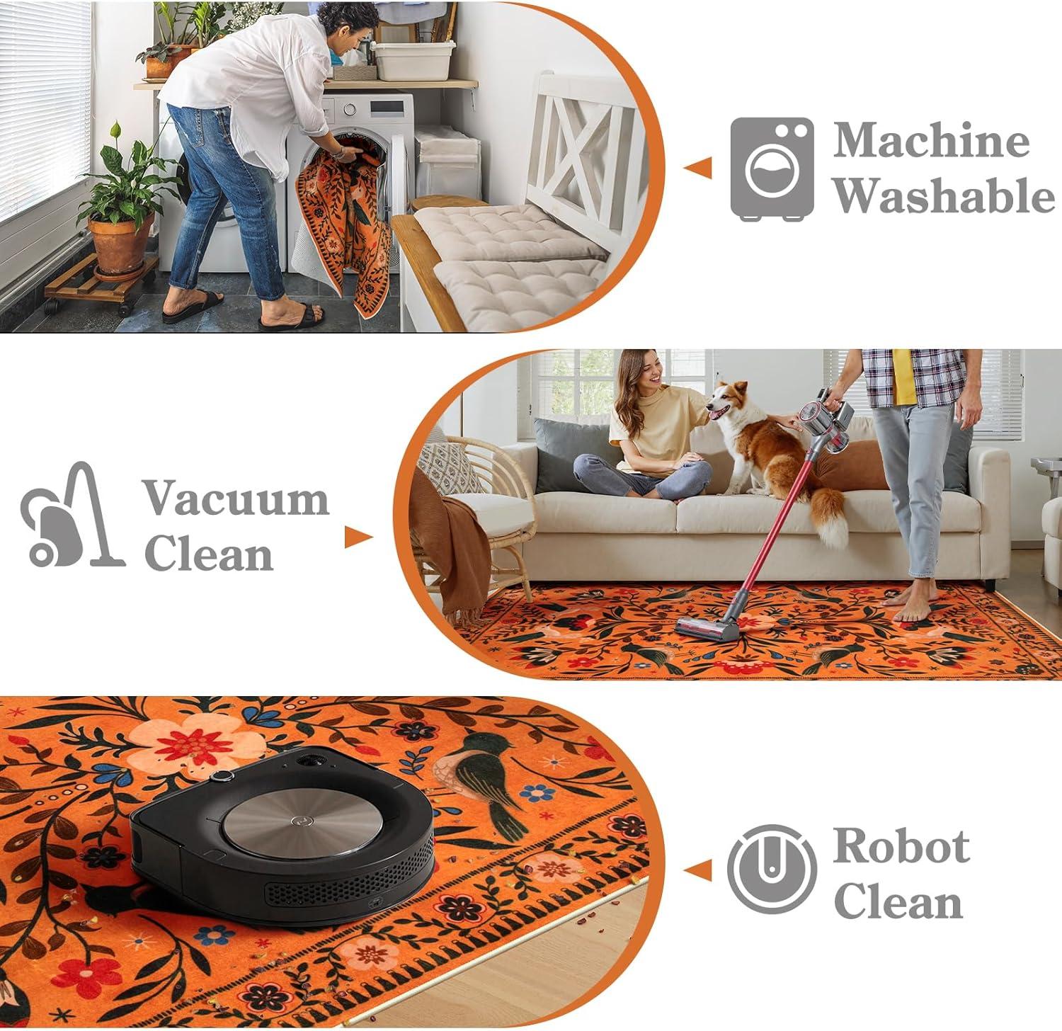 imageMoynesa Boho Birds Rug 8x10 Area Rug Green Machine Washable LowPile Soft Playroom Rug Living Room CarpetOrange