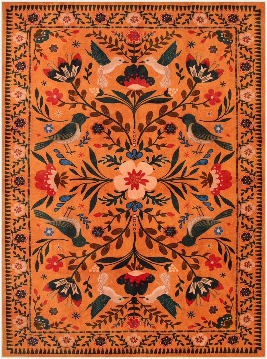 imageMoynesa Boho Birds Rug 8x10 Area Rug Green Machine Washable LowPile Soft Playroom Rug Living Room CarpetOrange
