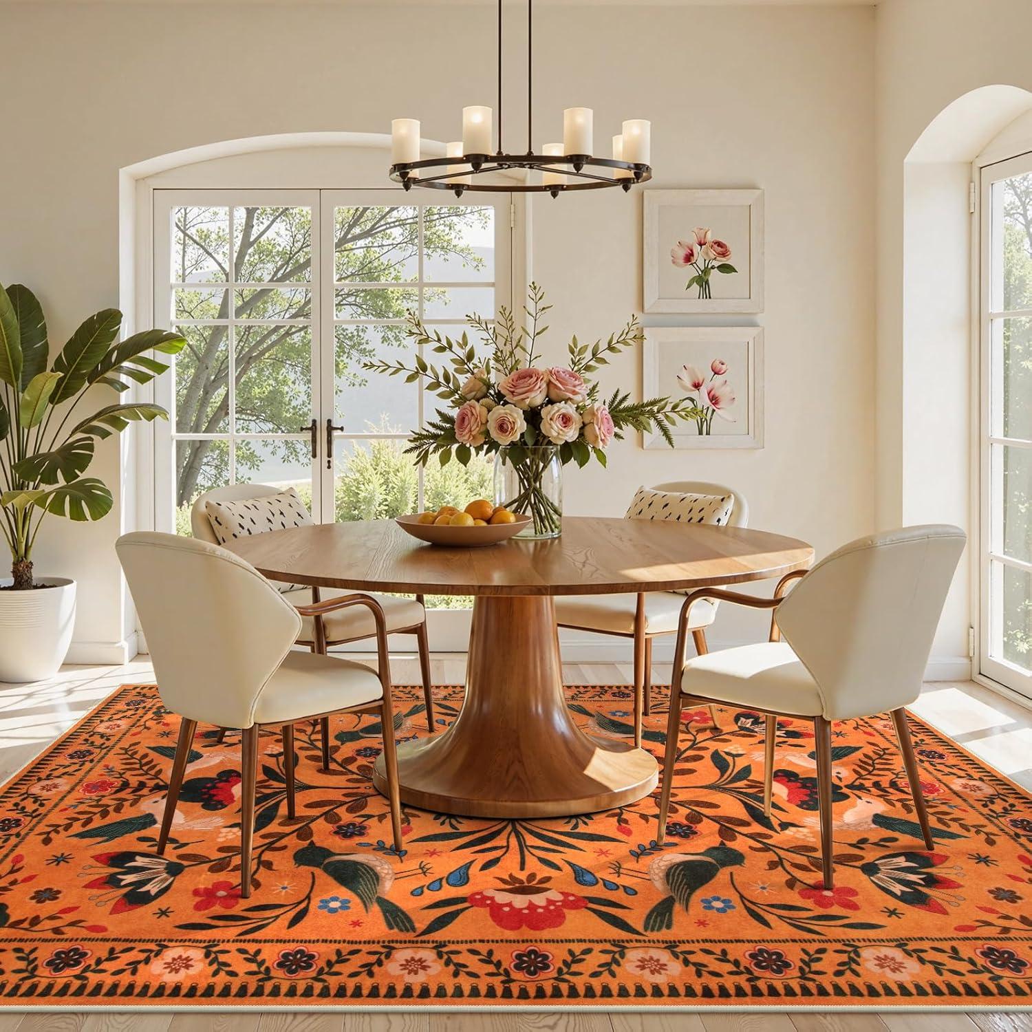 imageMoynesa Boho Birds Rug 8x10 Area Rug Green Machine Washable LowPile Soft Playroom Rug Living Room CarpetOrange