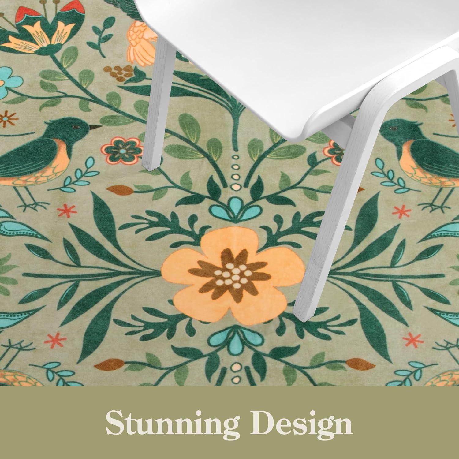 imageMoynesa Boho Birds Rug 8x10 Area Rug Green Machine Washable LowPile Soft Playroom Rug Living Room CarpetSage Green