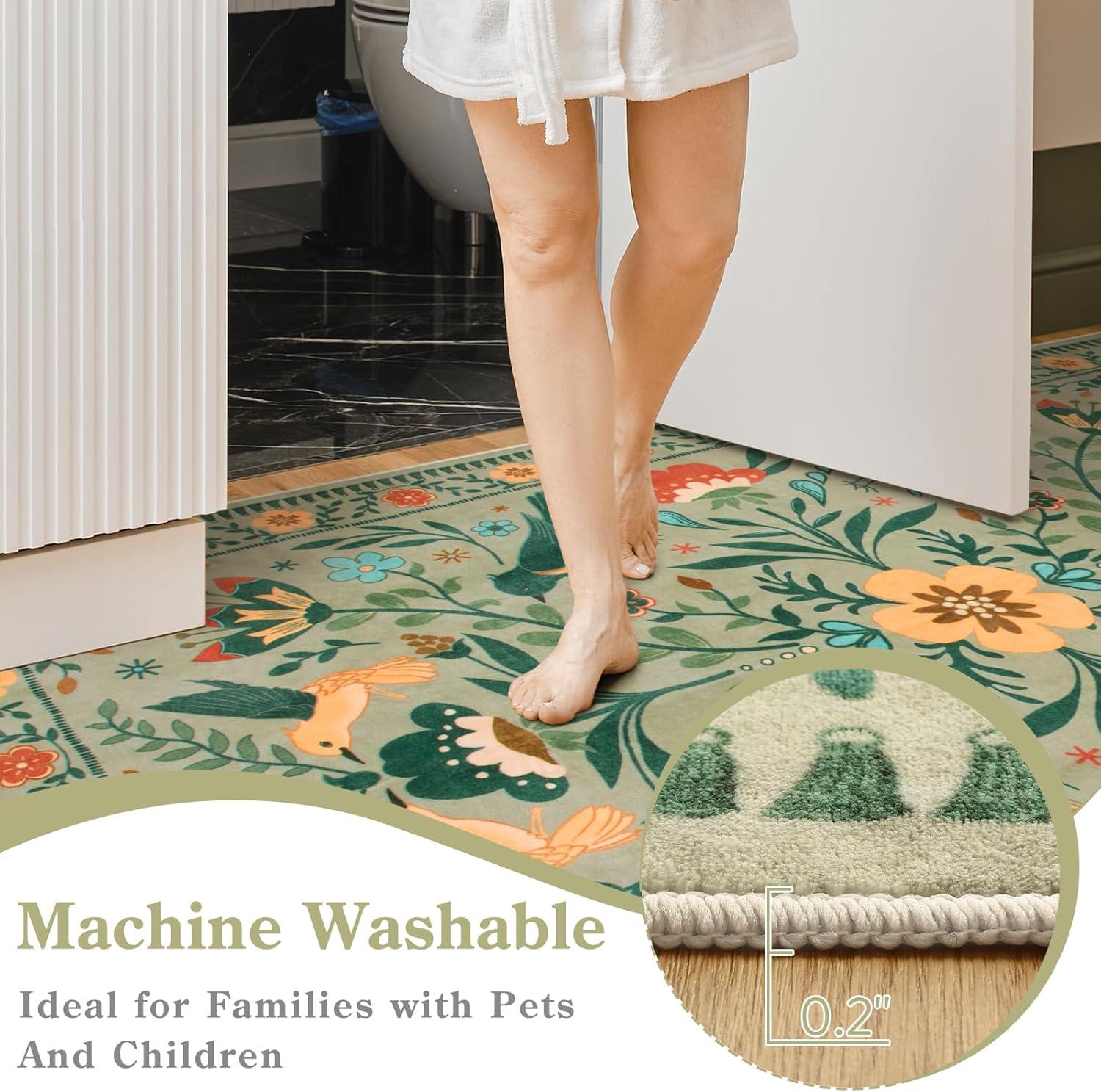 imageMoynesa Boho Birds Rug 8x10 Area Rug Green Machine Washable LowPile Soft Playroom Rug Living Room CarpetSage Green