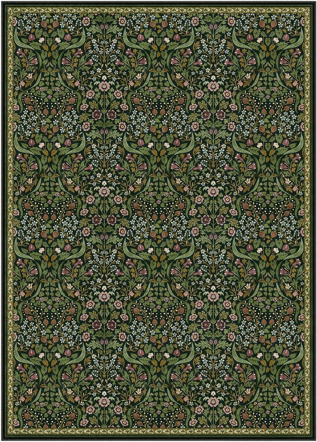 imageMoynesa Floral Washable 8x10 Rug Large Rugs for Living Room Green Soft 8 x 10 Boho Bedroom Rugs Non Slip Botanical Ultra Thin Floor Carpet for Dining Room Nursery GreenGreen