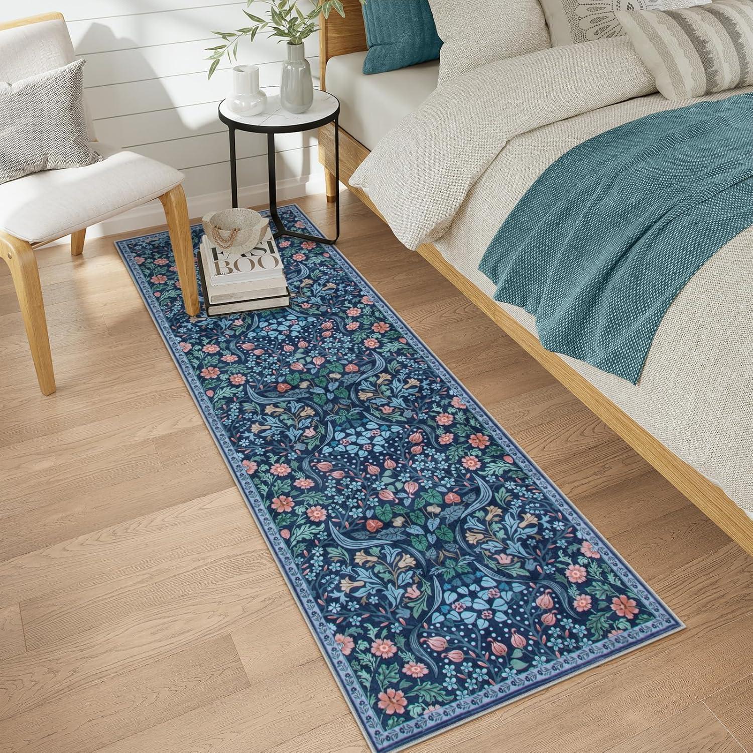 imageMoynesa Floral Washable 8x10 Rug Large Rugs for Living Room Green Soft 8 x 10 Boho Bedroom Rugs Non Slip Botanical Ultra Thin Floor Carpet for Dining Room Nursery GreenBlue