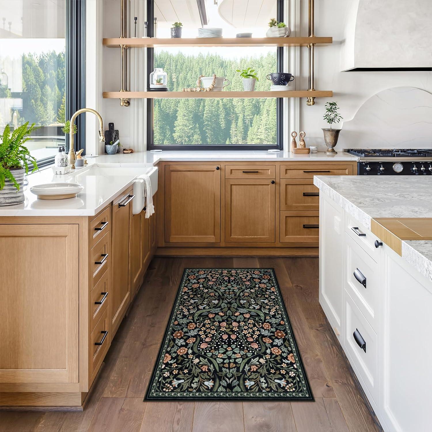 imageMoynesa Floral Washable 8x10 Rug Large Rugs for Living Room Green Soft 8 x 10 Boho Bedroom Rugs Non Slip Botanical Ultra Thin Floor Carpet for Dining Room Nursery GreenBlack