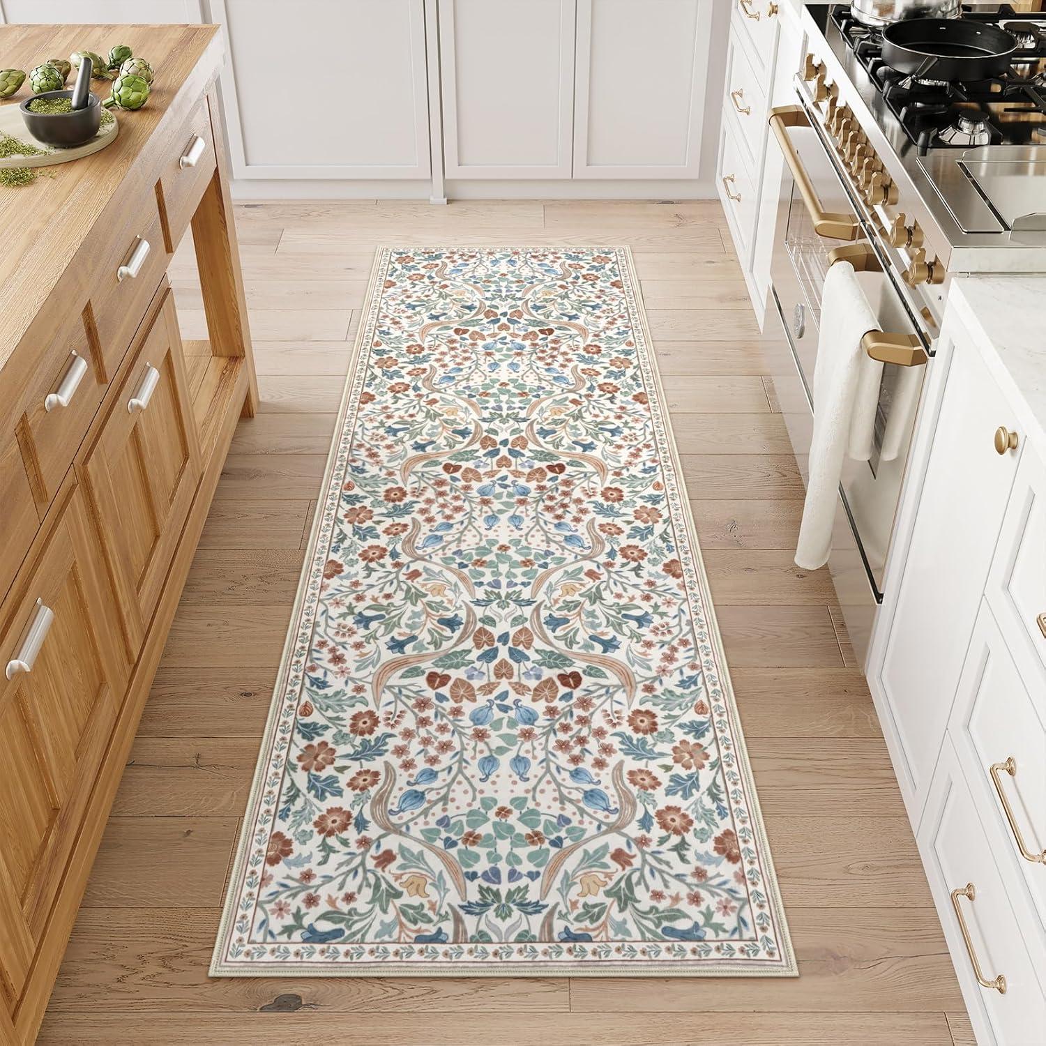 imageMoynesa Floral Washable 8x10 Rug Large Rugs for Living Room Green Soft 8 x 10 Boho Bedroom Rugs Non Slip Botanical Ultra Thin Floor Carpet for Dining Room Nursery GreenBeige