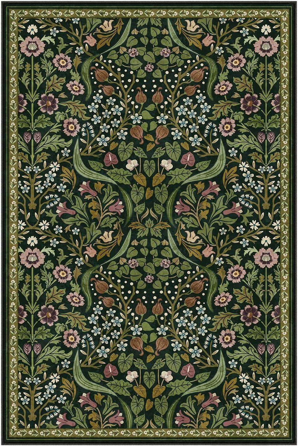 imageMoynesa Floral Washable 8x10 Rug Large Rugs for Living Room Green Soft 8 x 10 Boho Bedroom Rugs Non Slip Botanical Ultra Thin Floor Carpet for Dining Room Nursery GreenGreen