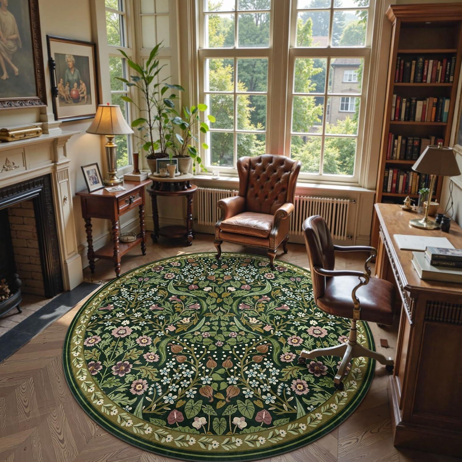 imageMoynesa Floral Washable 8x10 Rug Large Rugs for Living Room Green Soft 8 x 10 Boho Bedroom Rugs Non Slip Botanical Ultra Thin Floor Carpet for Dining Room Nursery GreenGreen