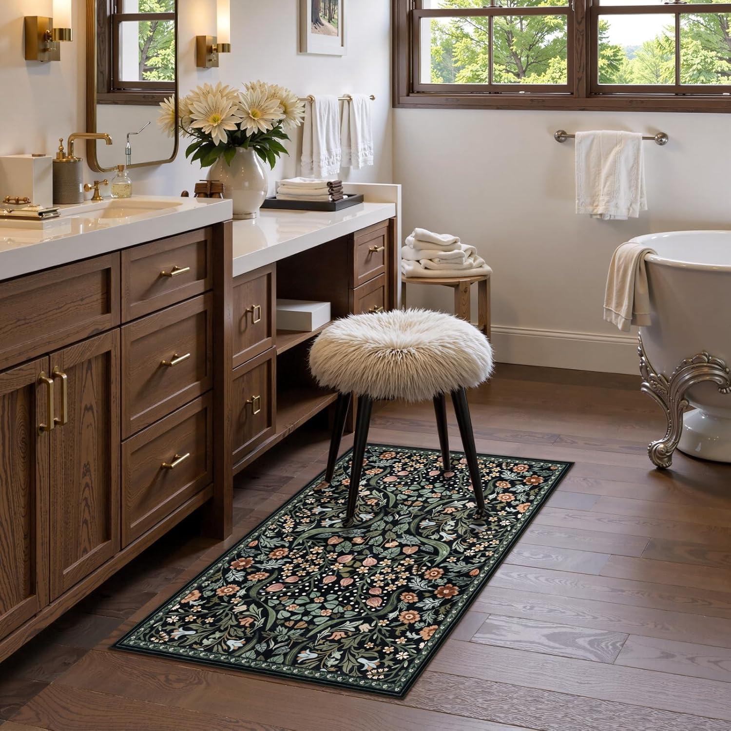 imageMoynesa Floral Washable 8x10 Rug Large Rugs for Living Room Green Soft 8 x 10 Boho Bedroom Rugs Non Slip Botanical Ultra Thin Floor Carpet for Dining Room Nursery GreenBlack