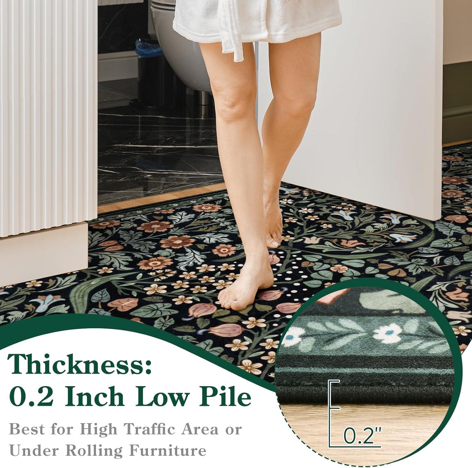 imageMoynesa Floral Washable 8x10 Rug Large Rugs for Living Room Green Soft 8 x 10 Boho Bedroom Rugs Non Slip Botanical Ultra Thin Floor Carpet for Dining Room Nursery GreenBlack