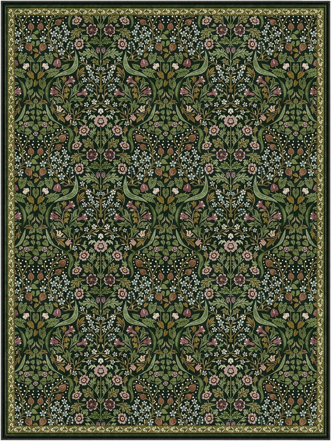 imageMoynesa Floral Washable 8x10 Rug Large Rugs for Living Room Green Soft 8 x 10 Boho Bedroom Rugs Non Slip Botanical Ultra Thin Floor Carpet for Dining Room Nursery GreenGreen