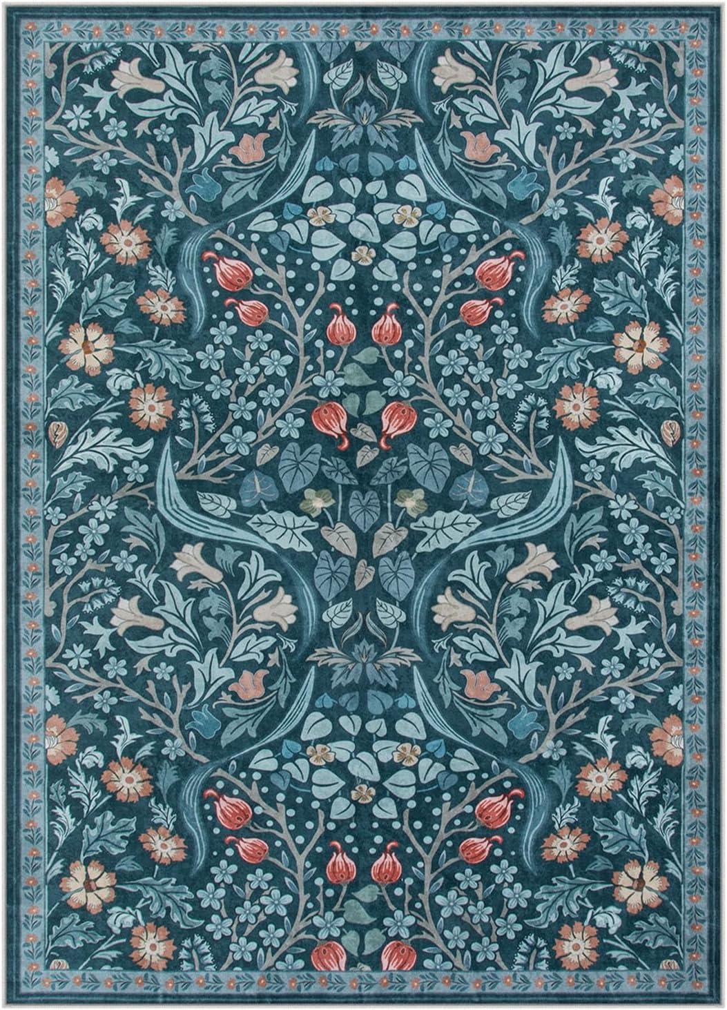 imageMoynesa Floral Washable 8x10 Rug Large Rugs for Living Room Green Soft 8 x 10 Boho Bedroom Rugs Non Slip Botanical Ultra Thin Floor Carpet for Dining Room Nursery GreenTeal