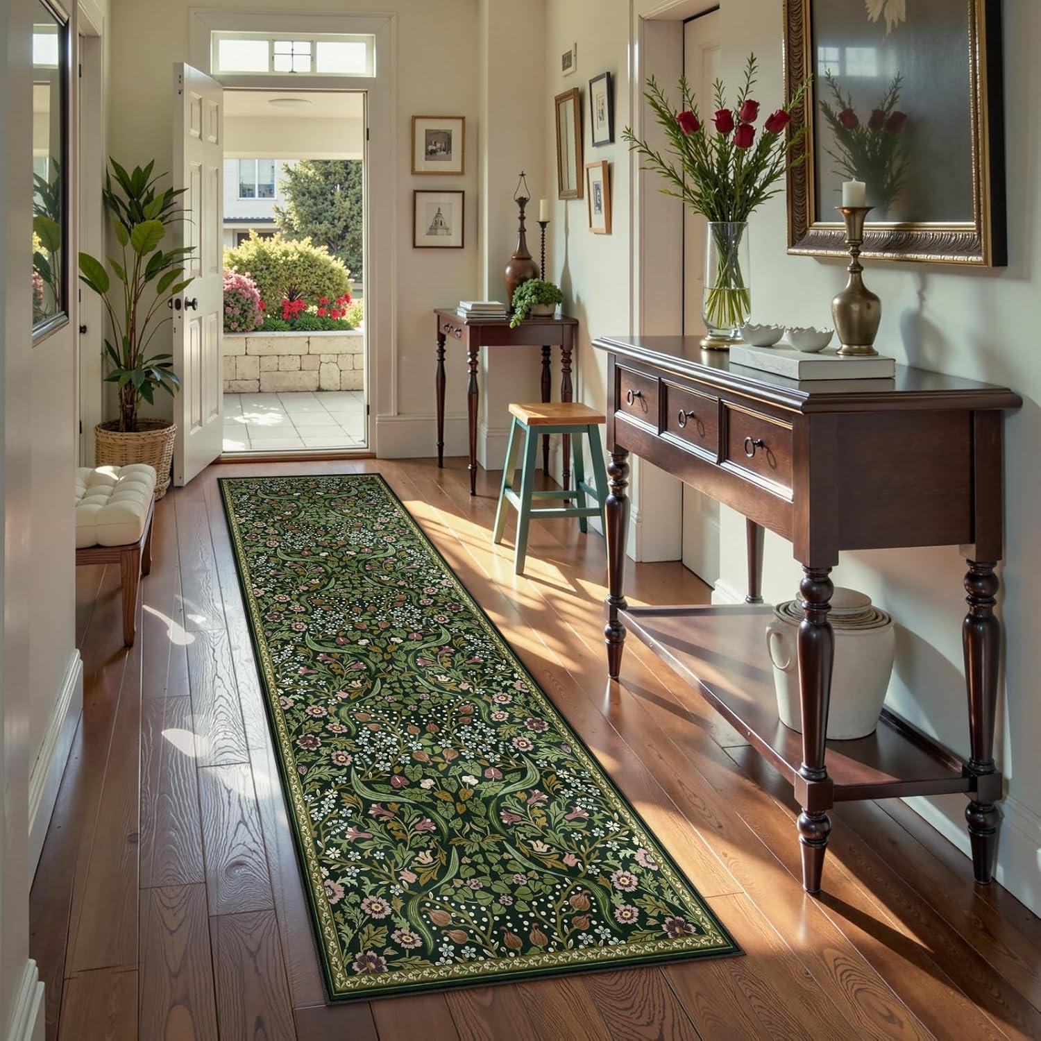 imageMoynesa Floral Washable 8x10 Rug Large Rugs for Living Room Green Soft 8 x 10 Boho Bedroom Rugs Non Slip Botanical Ultra Thin Floor Carpet for Dining Room Nursery GreenGreen