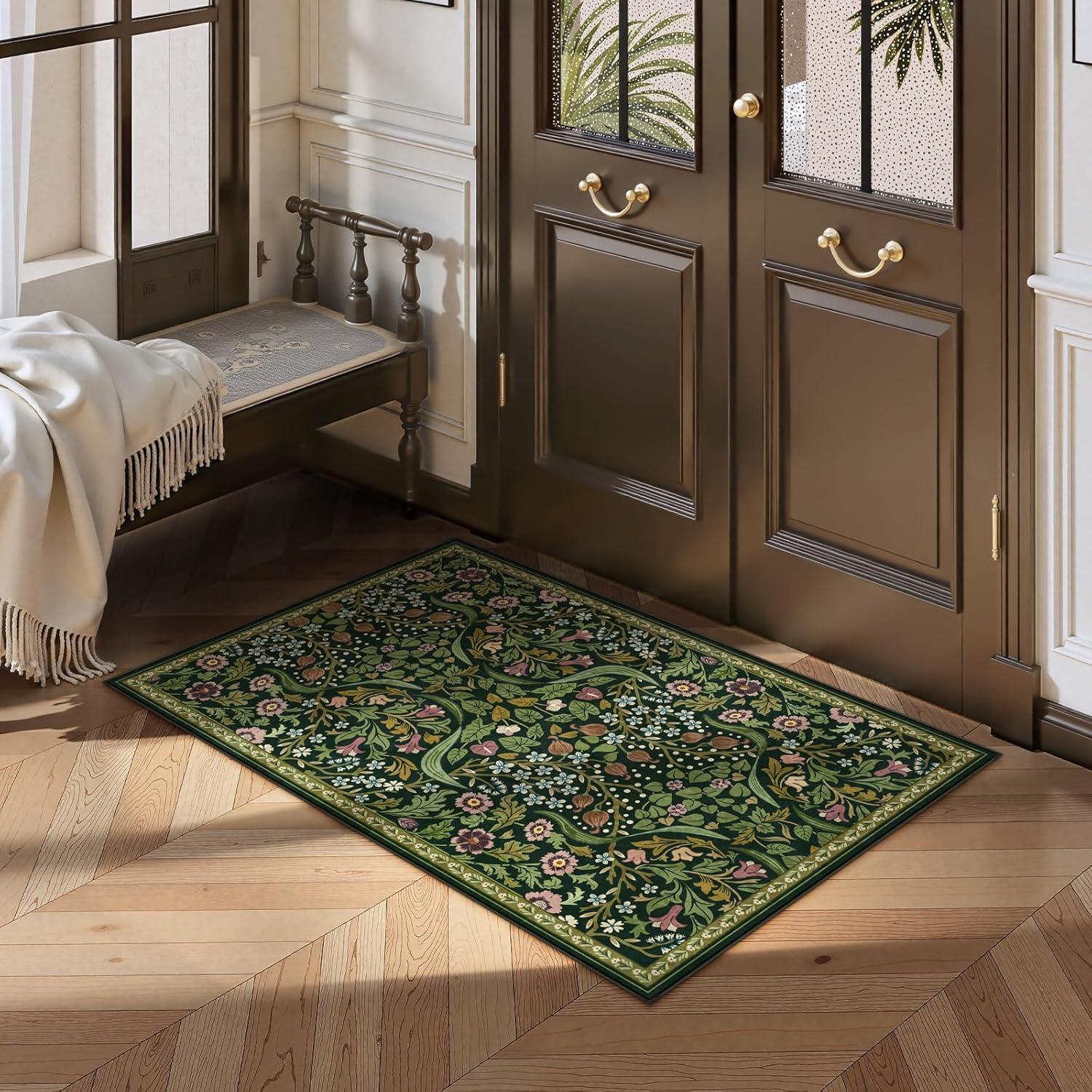 imageMoynesa Floral Washable 8x10 Rug Large Rugs for Living Room Green Soft 8 x 10 Boho Bedroom Rugs Non Slip Botanical Ultra Thin Floor Carpet for Dining Room Nursery GreenGreen