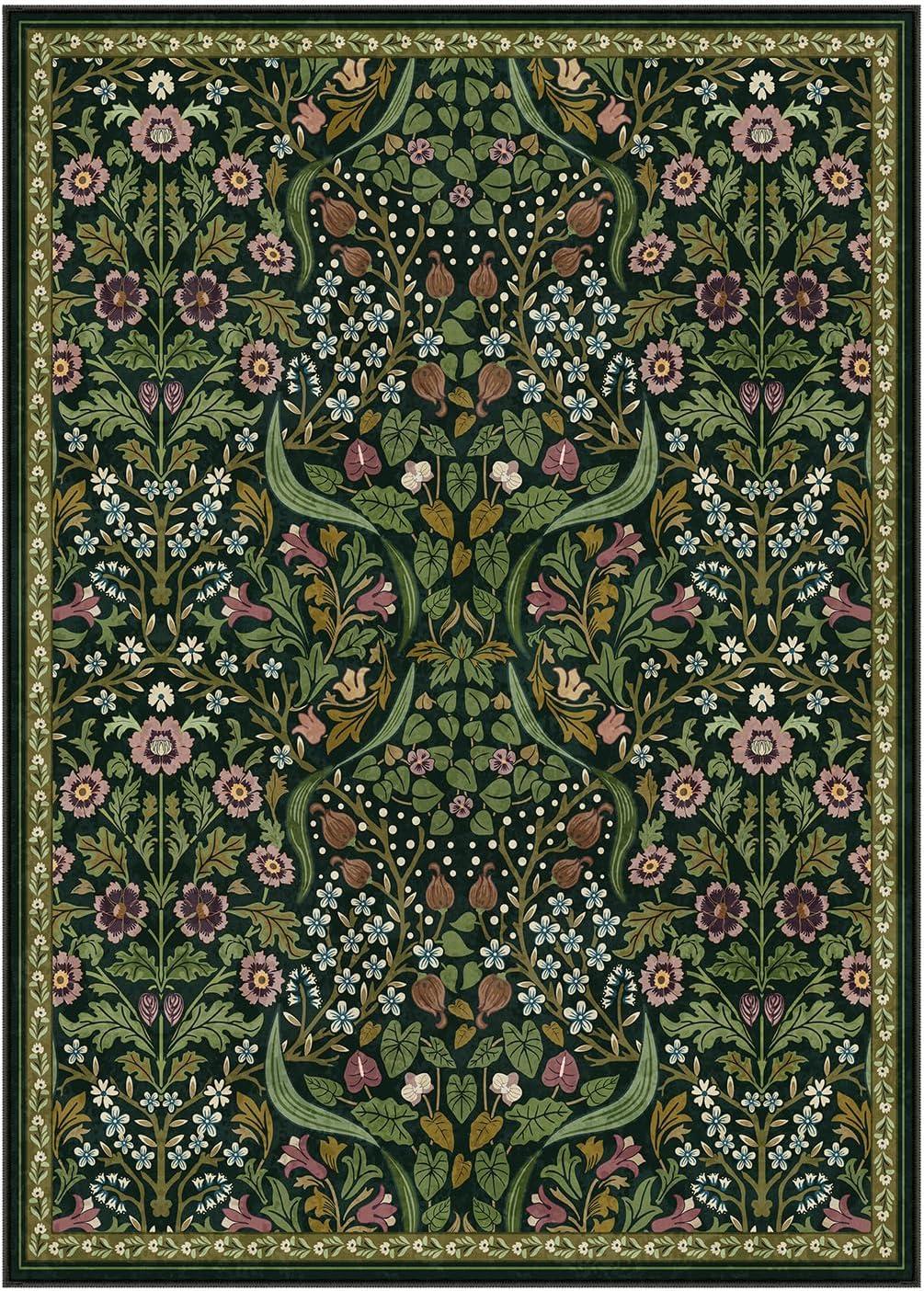 imageMoynesa Floral Washable 8x10 Rug Large Rugs for Living Room Green Soft 8 x 10 Boho Bedroom Rugs Non Slip Botanical Ultra Thin Floor Carpet for Dining Room Nursery GreenGreen