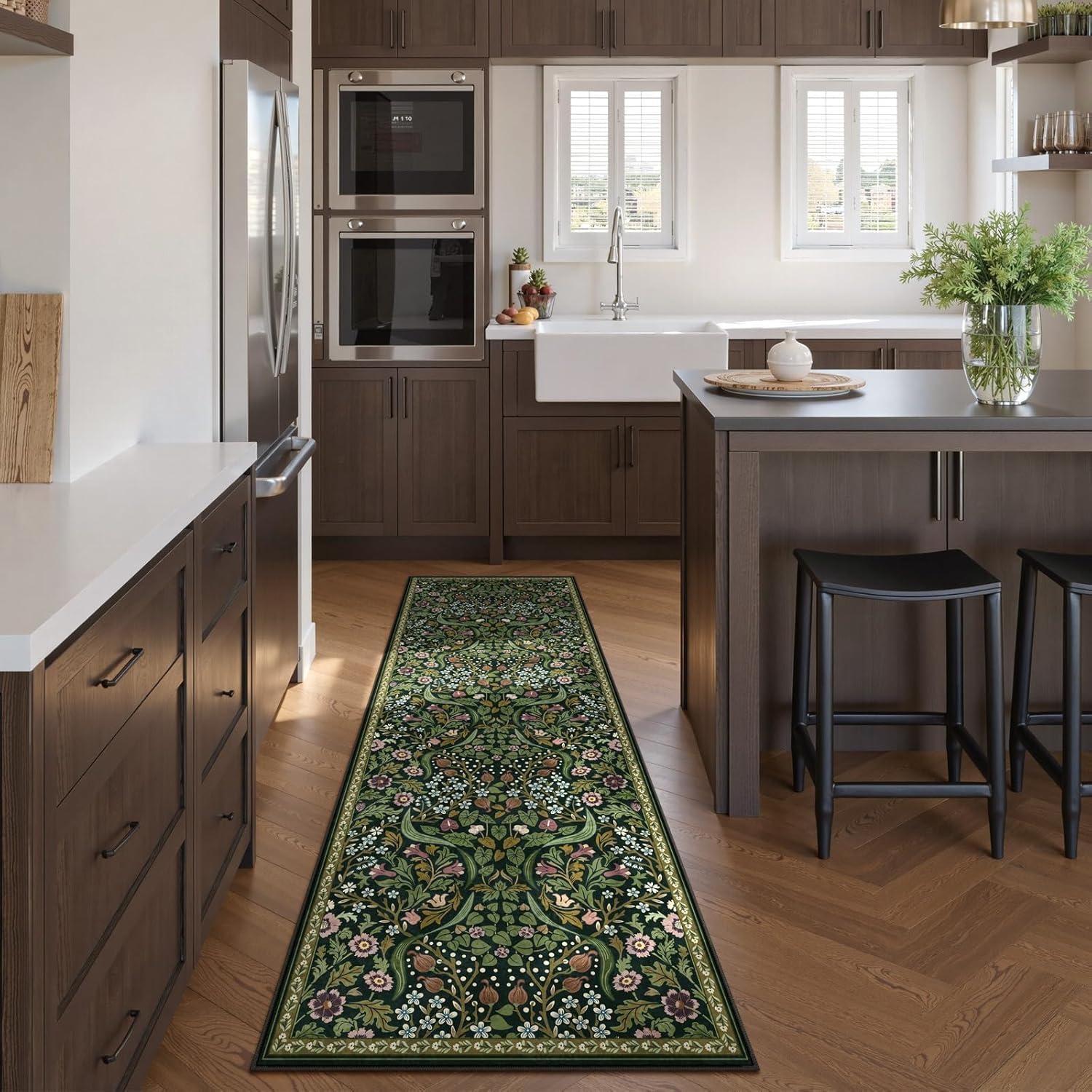 imageMoynesa Floral Washable 8x10 Rug Large Rugs for Living Room Green Soft 8 x 10 Boho Bedroom Rugs Non Slip Botanical Ultra Thin Floor Carpet for Dining Room Nursery GreenGreen