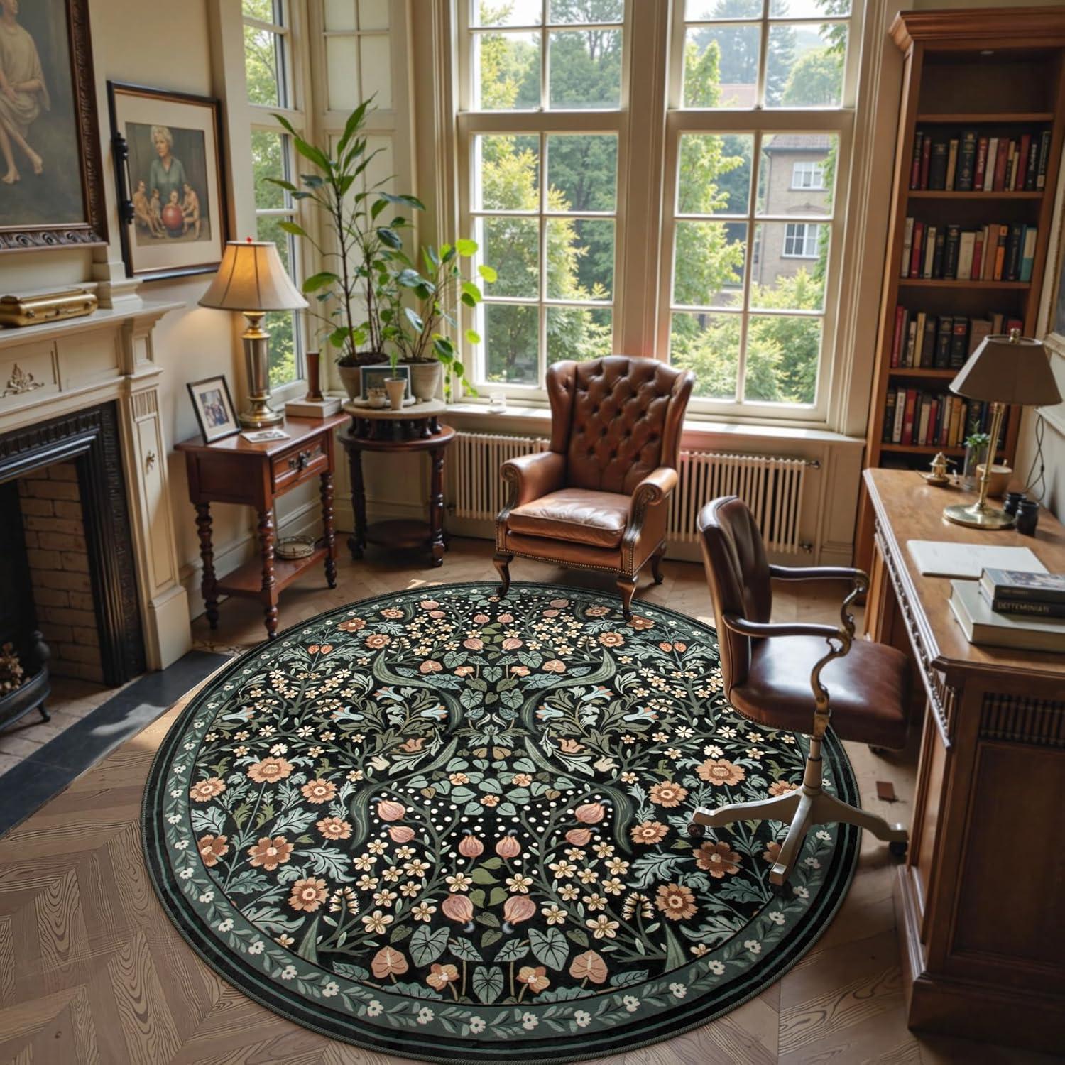 imageMoynesa Floral Washable 8x10 Rug Large Rugs for Living Room Green Soft 8 x 10 Boho Bedroom Rugs Non Slip Botanical Ultra Thin Floor Carpet for Dining Room Nursery GreenBlack