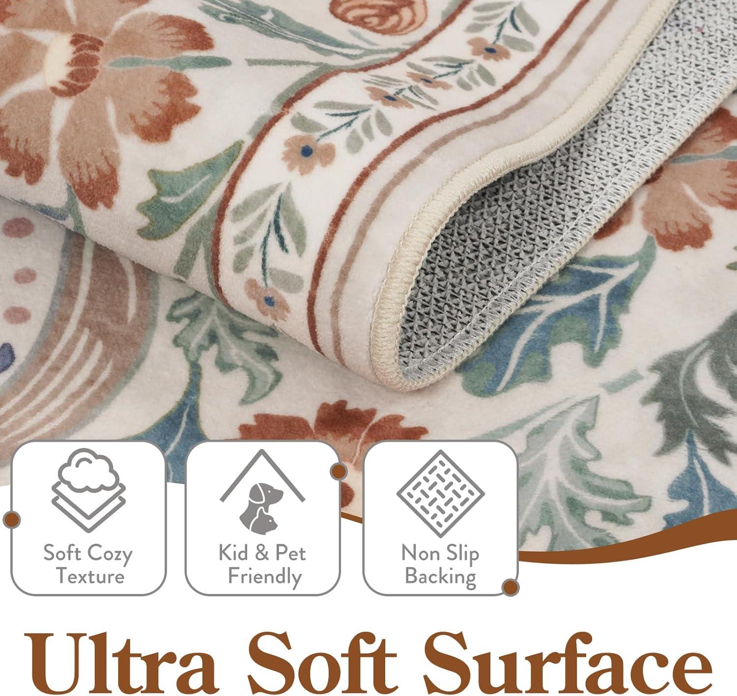 imageMoynesa Floral Washable 8x10 Rug Large Rugs for Living Room Green Soft 8 x 10 Boho Bedroom Rugs Non Slip Botanical Ultra Thin Floor Carpet for Dining Room Nursery GreenBeige