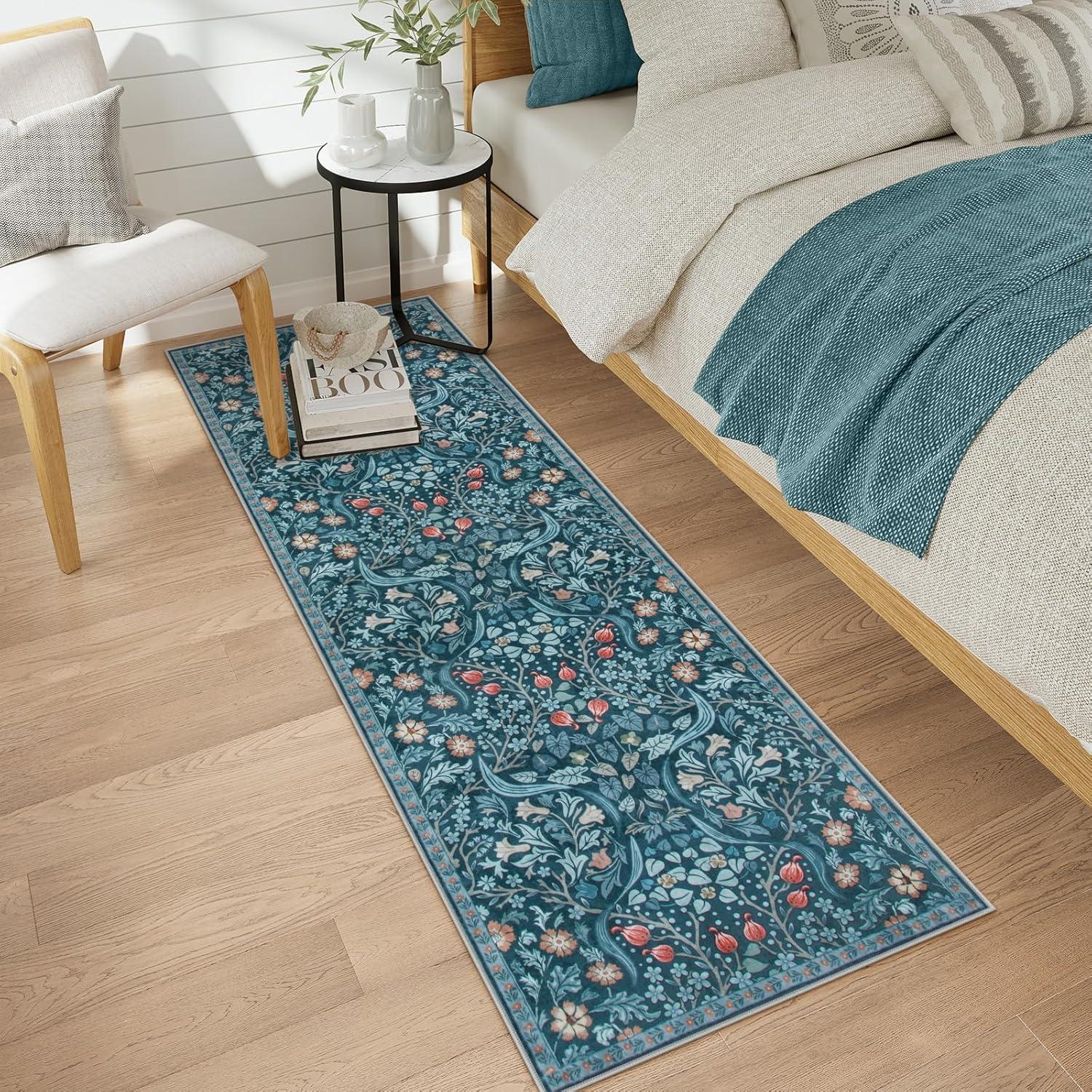 imageMoynesa Floral Washable 8x10 Rug Large Rugs for Living Room Green Soft 8 x 10 Boho Bedroom Rugs Non Slip Botanical Ultra Thin Floor Carpet for Dining Room Nursery GreenTeal