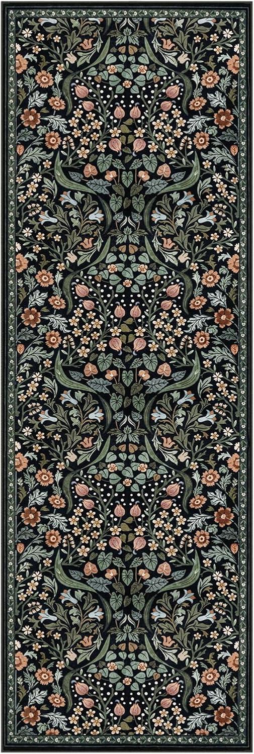 imageMoynesa Floral Washable 8x10 Rug Large Rugs for Living Room Green Soft 8 x 10 Boho Bedroom Rugs Non Slip Botanical Ultra Thin Floor Carpet for Dining Room Nursery GreenBlack
