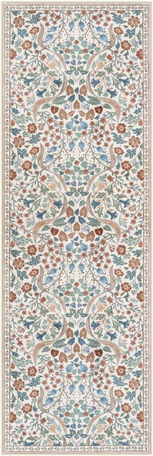 imageMoynesa Floral Washable 8x10 Rug Large Rugs for Living Room Green Soft 8 x 10 Boho Bedroom Rugs Non Slip Botanical Ultra Thin Floor Carpet for Dining Room Nursery GreenBeige